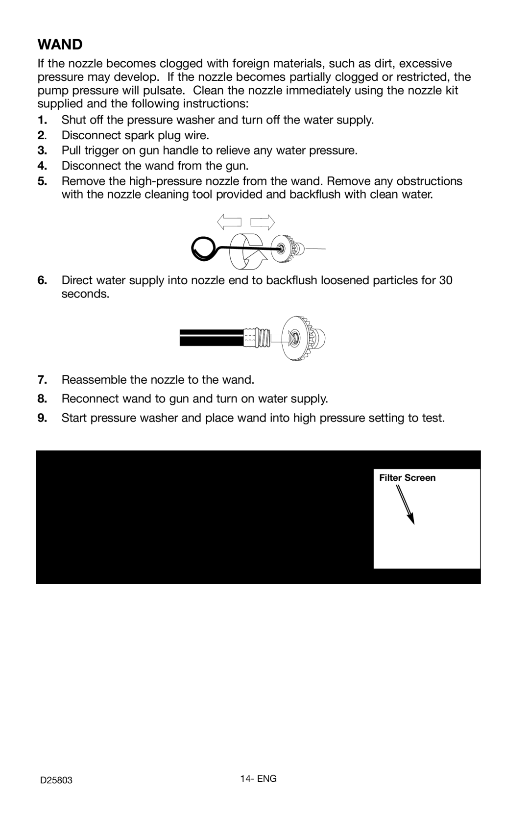 Porter-Cable PCH2401, D25803-025-1 instruction manual Wand, HOW to Clean the Water Inlet Filter 