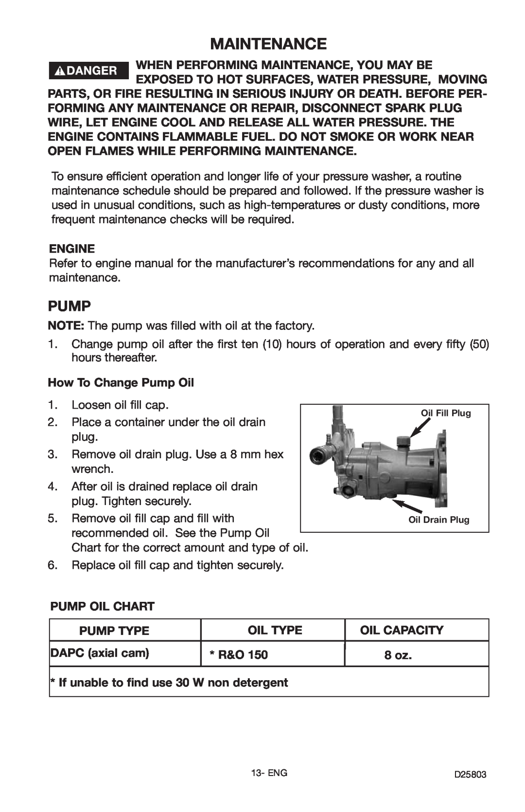 Porter-Cable D25803-025-1, PCH2401 instruction manual Maintenance, Pump 