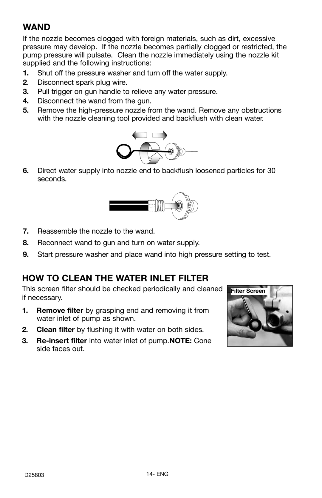 Porter-Cable PCH2401, D25803-025-1 instruction manual Wand, How To Clean The Water Inlet Filter 