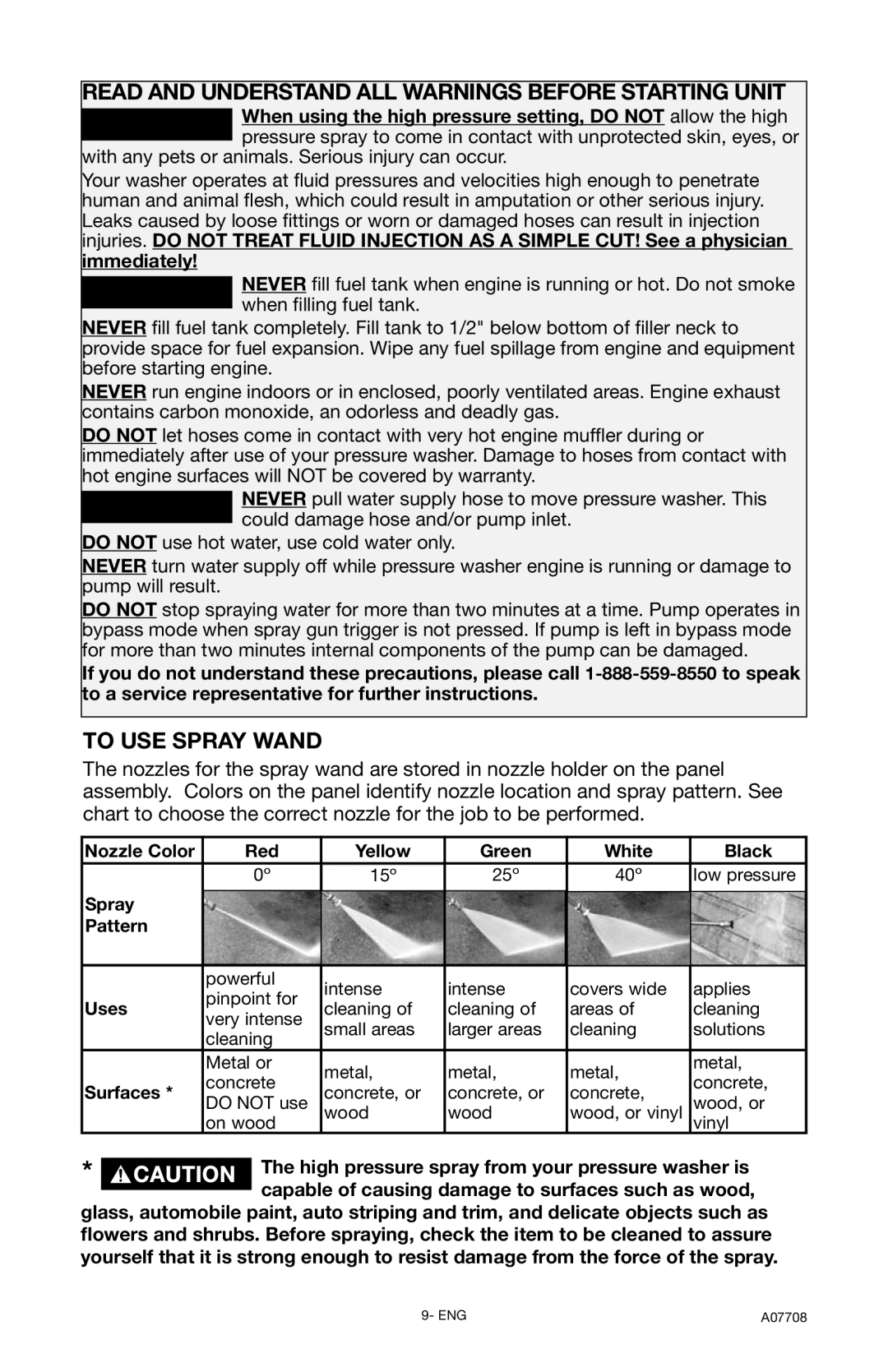 Porter-Cable A07708-0412-0, PCH2800C Read and Understand ALL Warnings Before Starting Unit, To USE Spray Wand 