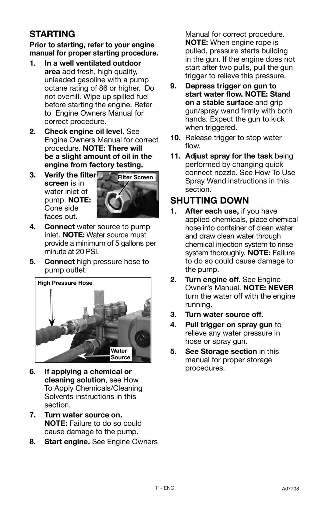 Porter-Cable A07708-0412-0, PCH2800C instruction manual Starting, Shutting Down 