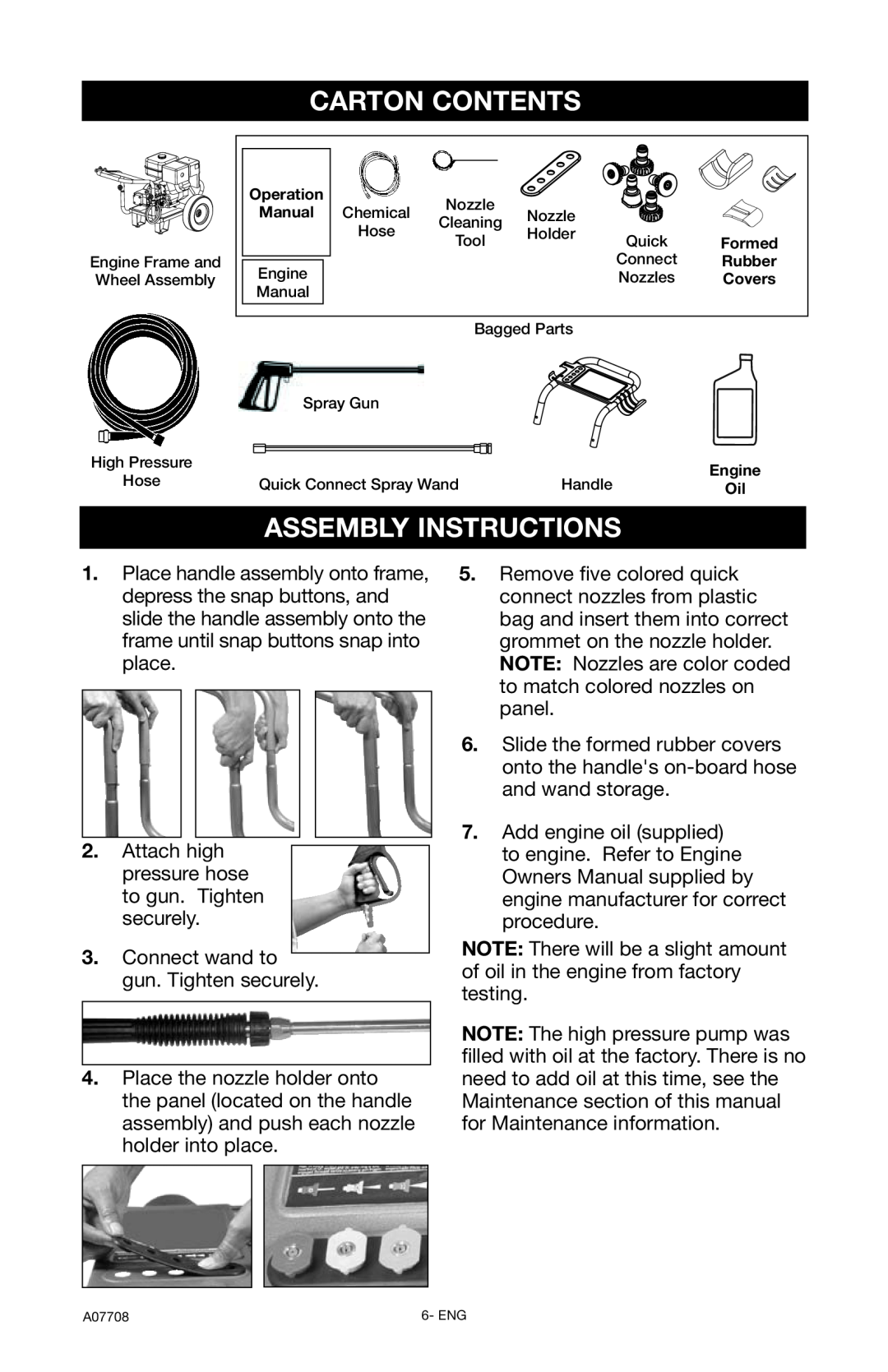 Porter-Cable PCH2800C, A07708-0412-0 instruction manual Carton Contents, Assembly Instructions 