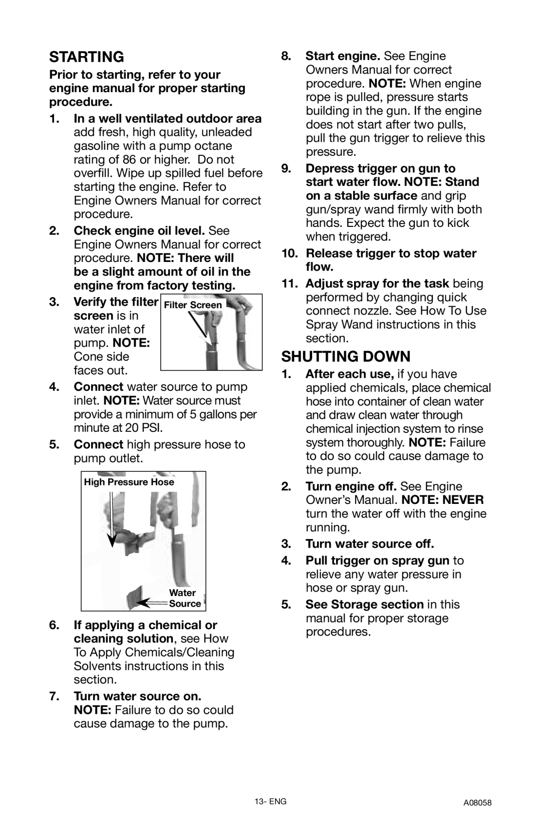 Porter-Cable A08058-0412-0, PCH3740 instruction manual Starting, Shutting Down 