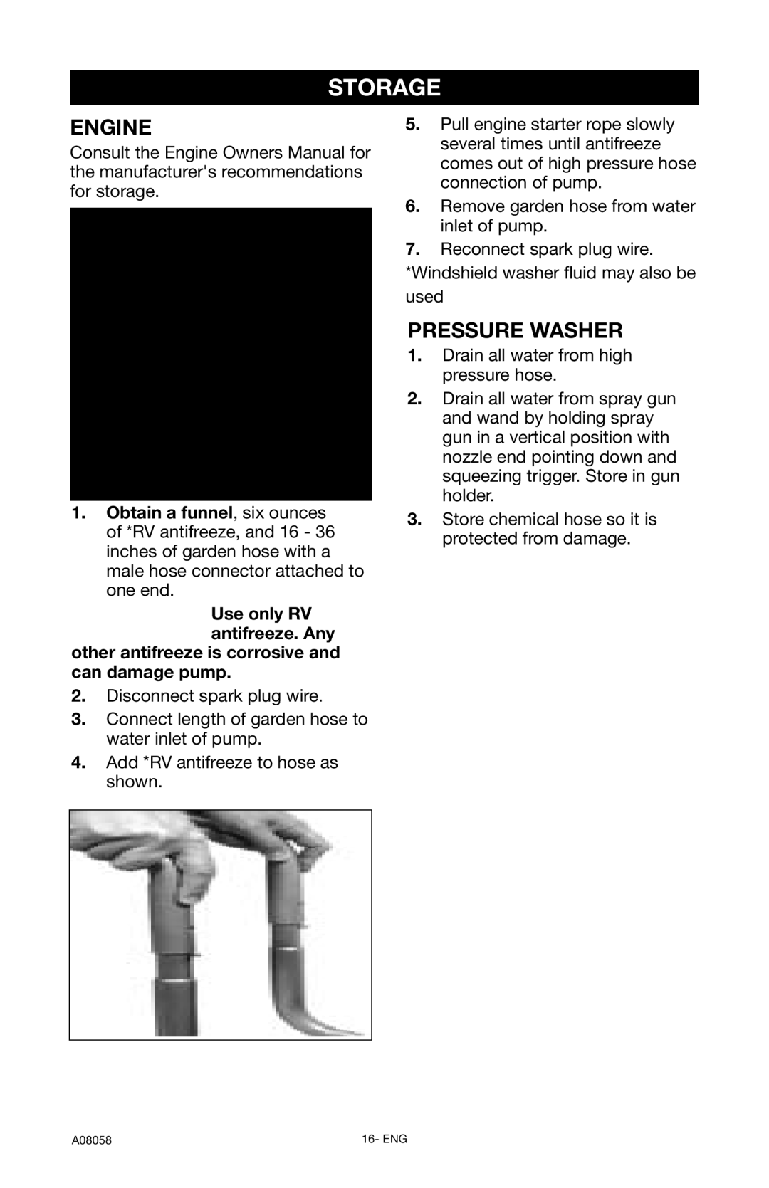 Porter-Cable PCH3740, A08058-0412-0 instruction manual Storage, Pressure Washer 