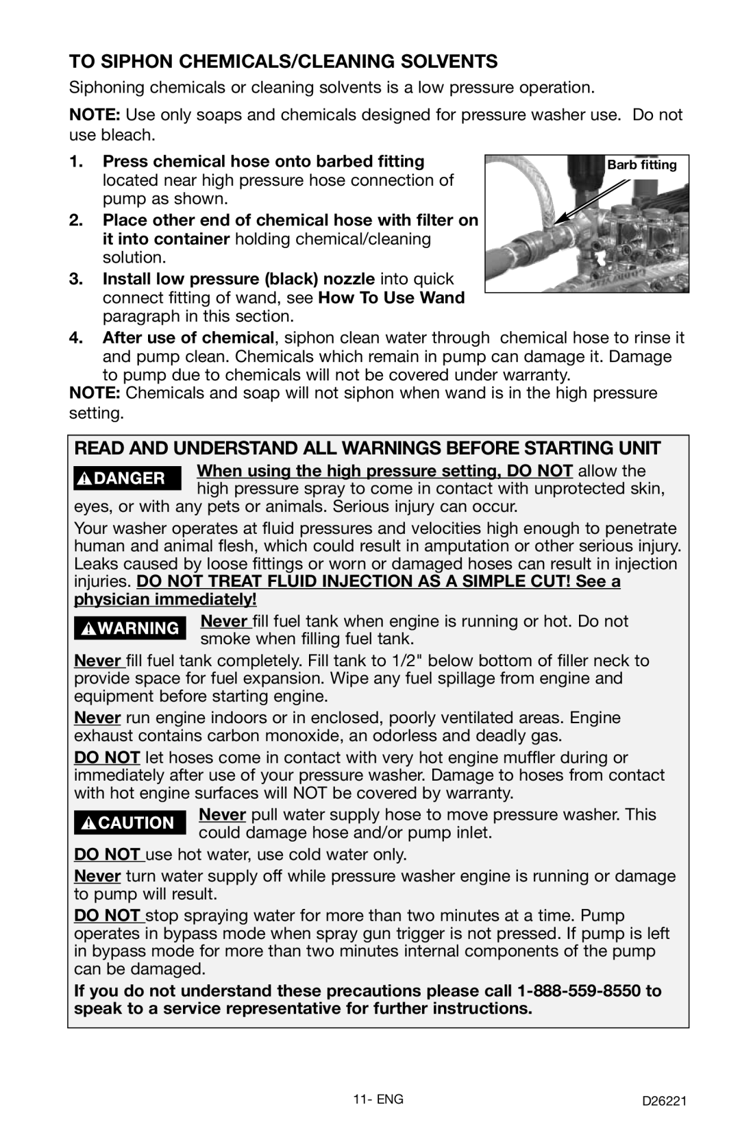 Porter-Cable D26221-025-1 To Siphon CHEMICALS/CLEANING Solvents, Read and Understand ALL Warnings Before Starting Unit 