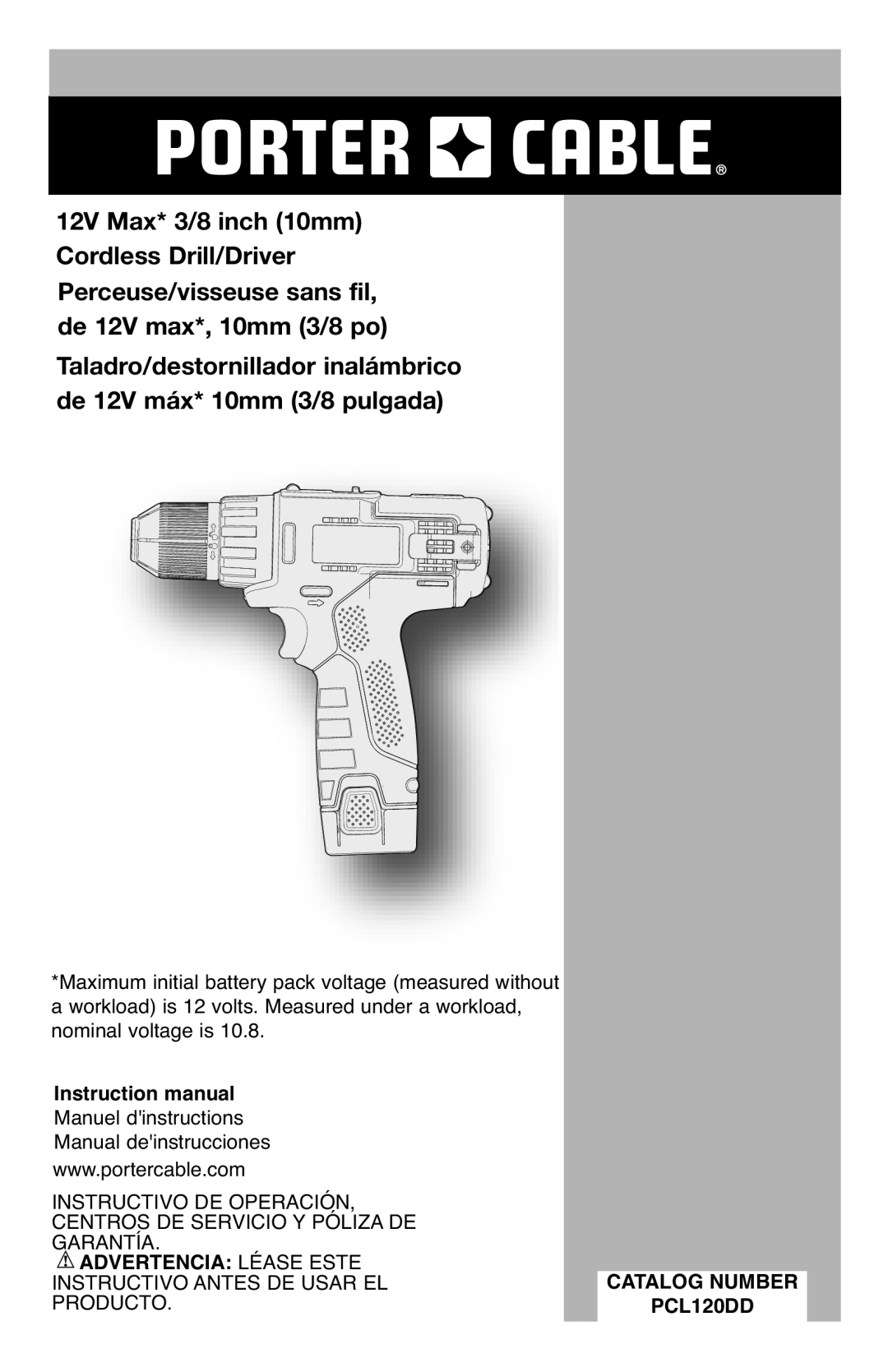 Porter-Cable instruction manual Advertencia Léase Este, Catalog Number PCL120DD 