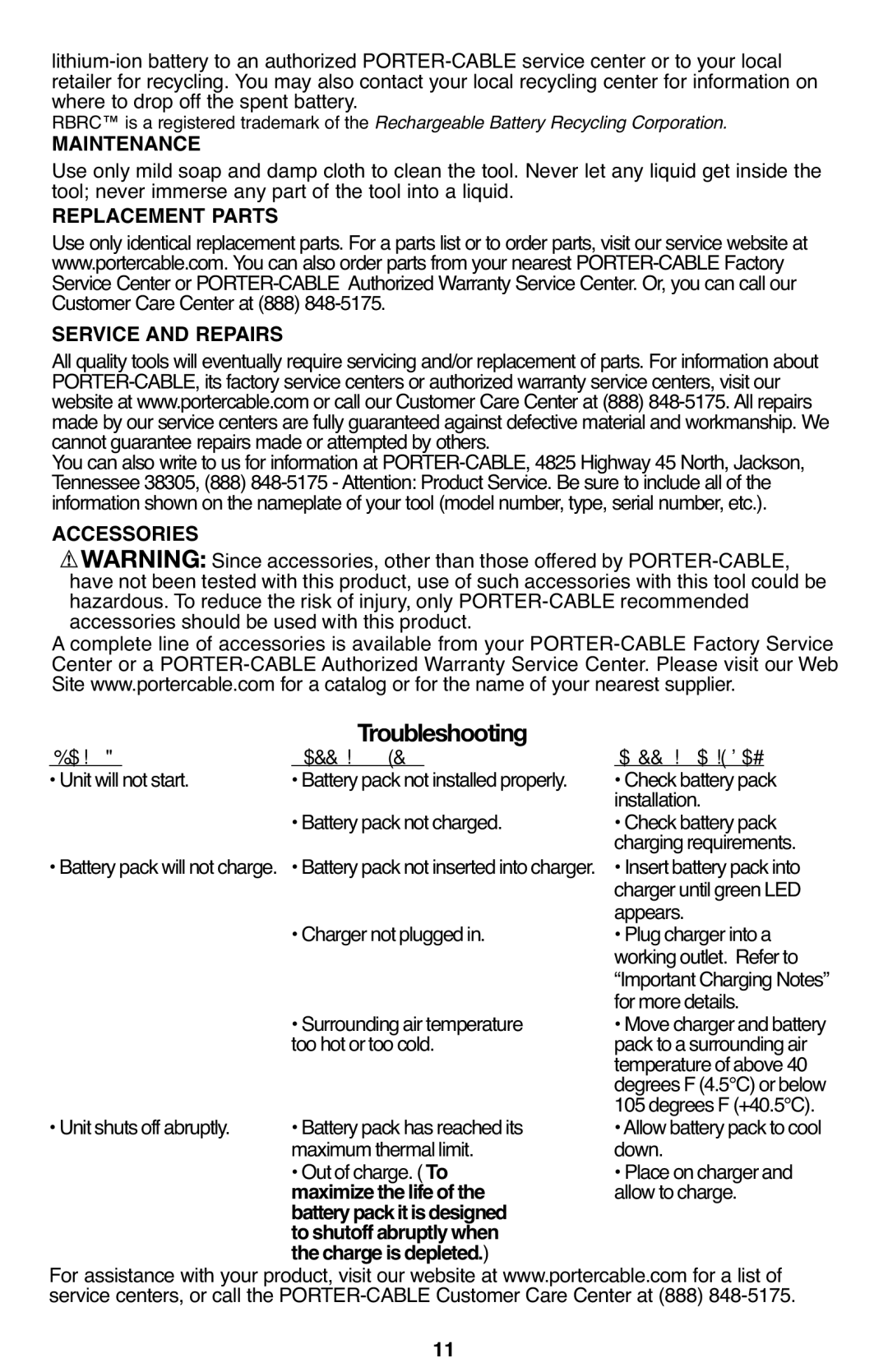 Porter-Cable PCL120DD instruction manual Maintenance, Replacement Parts Service and Repairs 