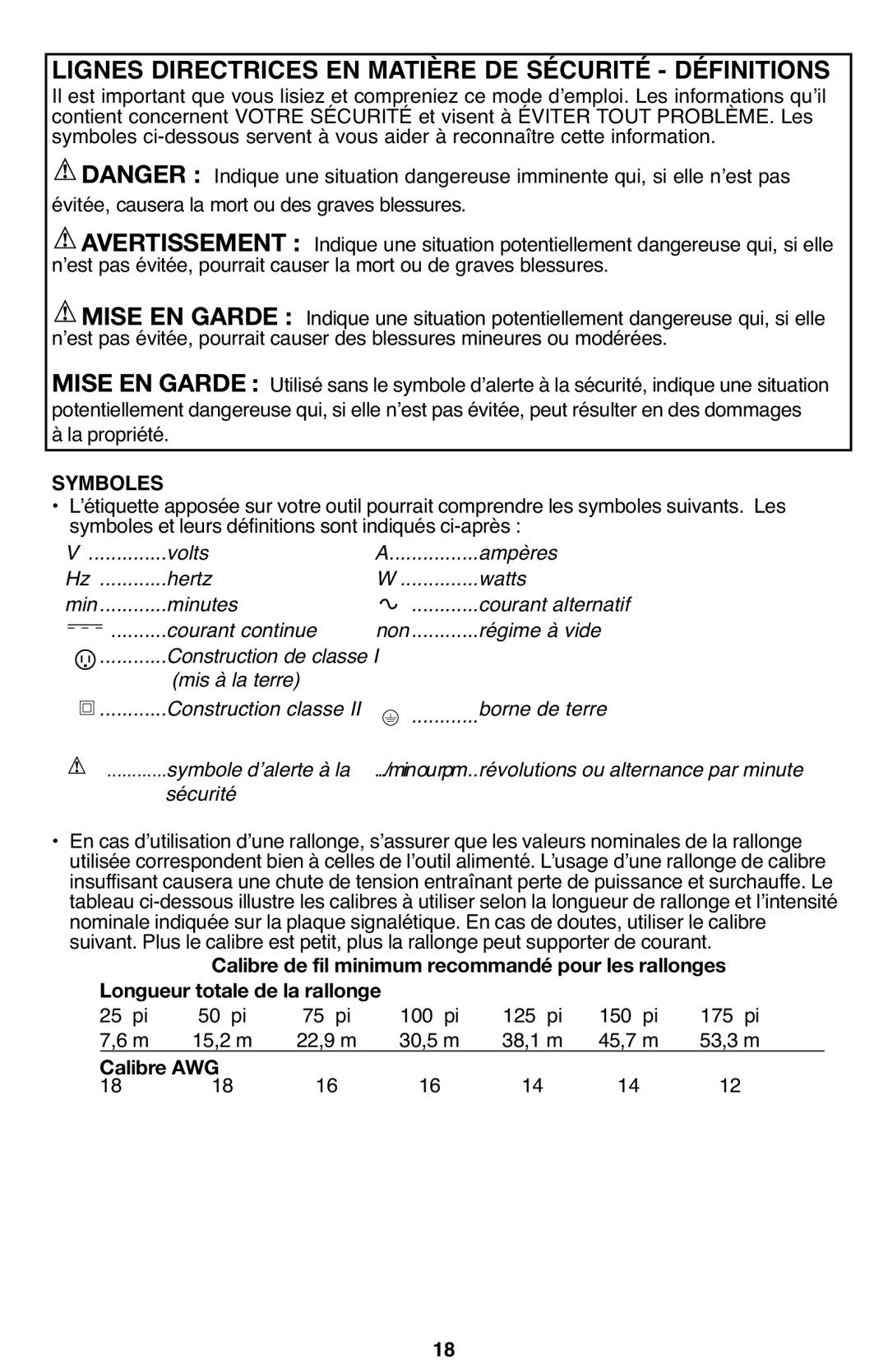 Porter-Cable PCL120DD instruction manual Symboles 