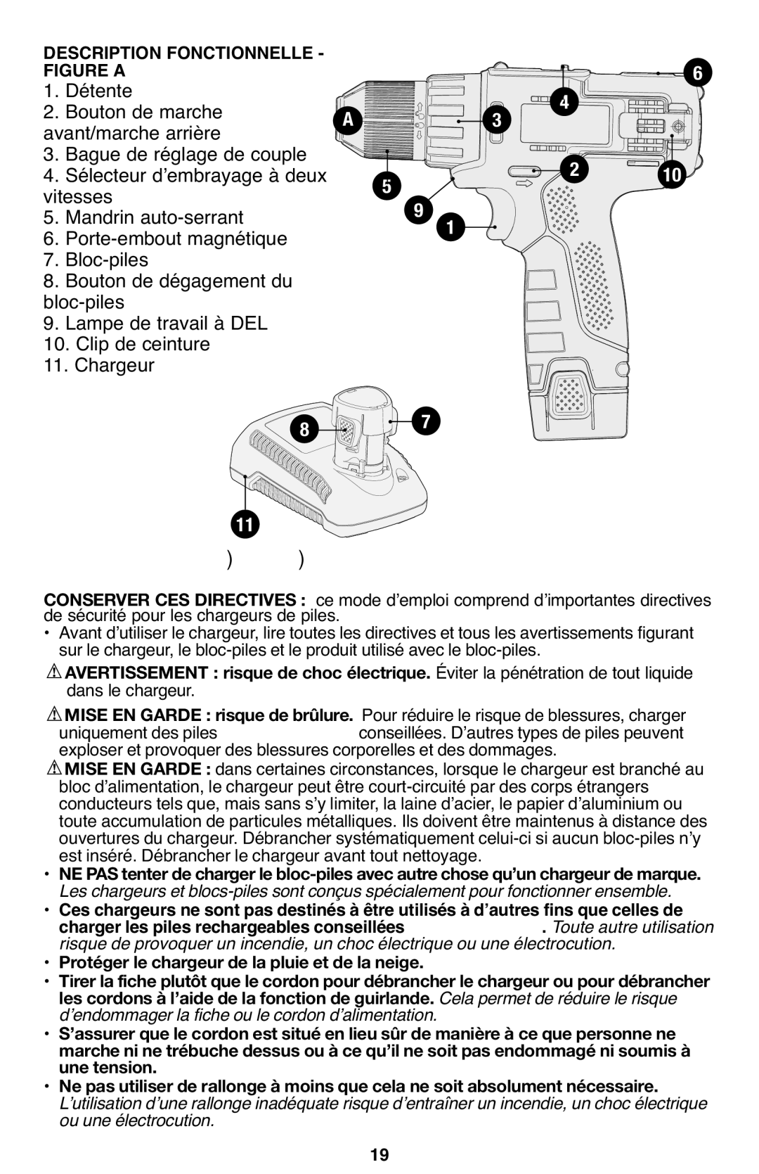 Porter-Cable PCL120DD instruction manual Description Fonctionnelle, Figure a 