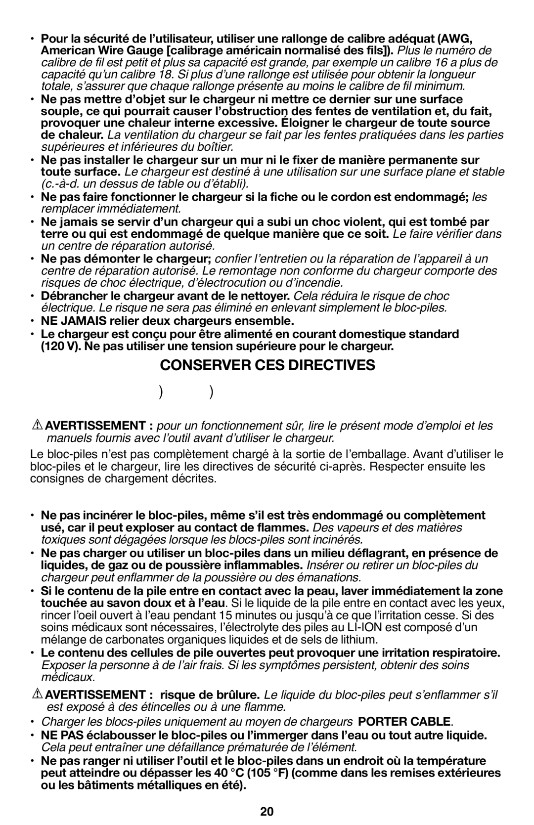 Porter-Cable PCL120DD instruction manual D. un dessus de table ou dʼétabli Remplacer immédiatement 