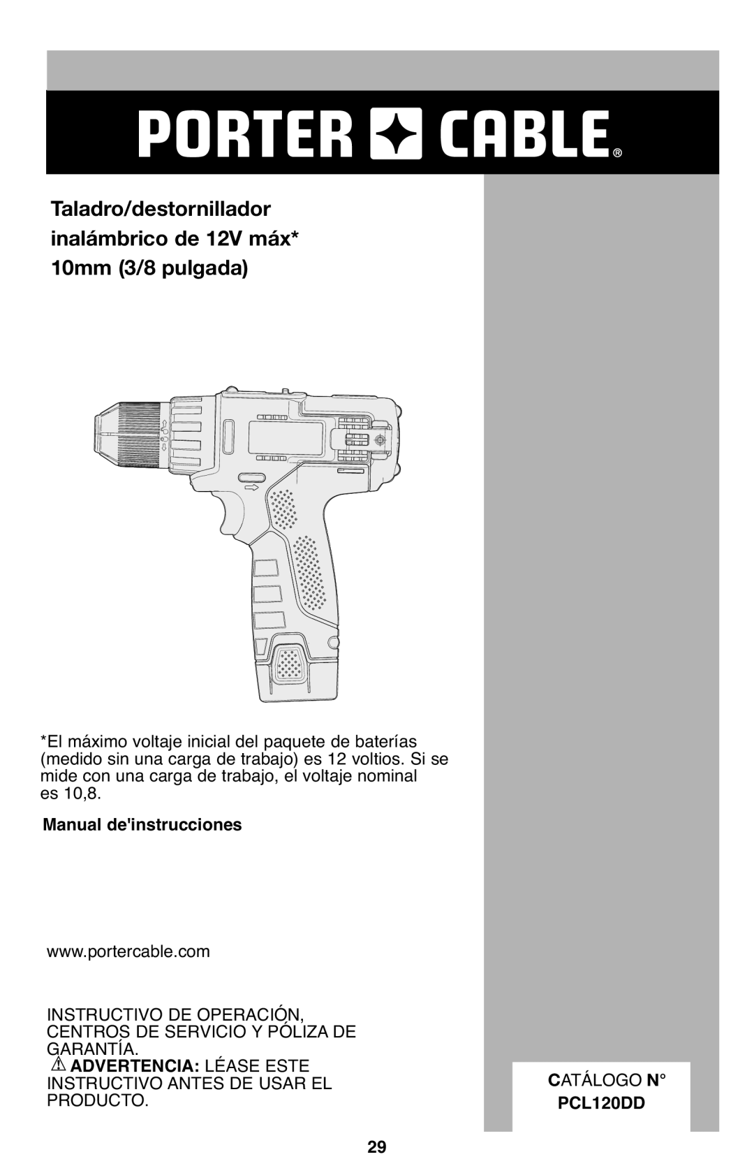 Porter-Cable instruction manual Manual deinstrucciones, CPCL120DDN 