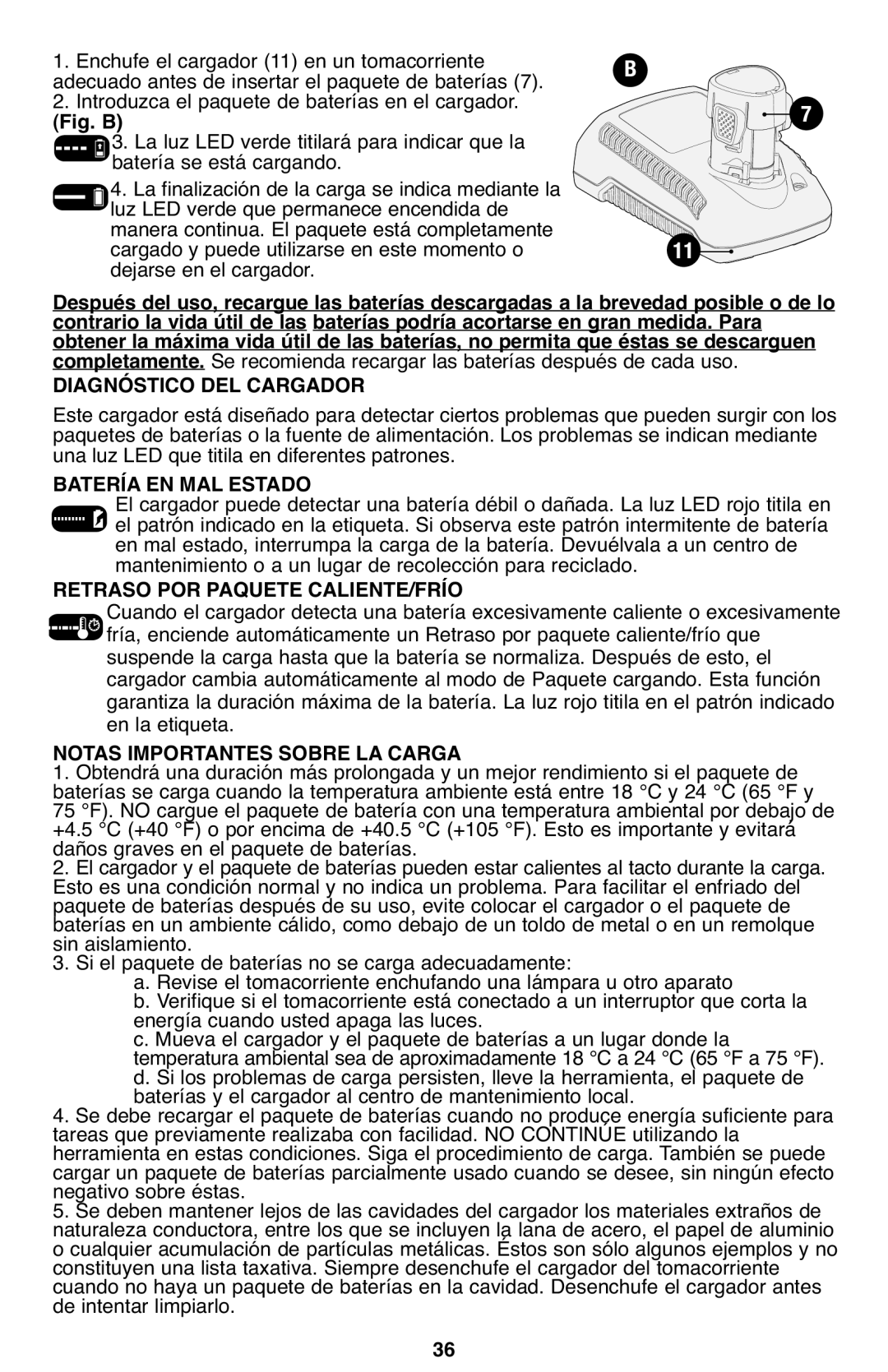 Porter-Cable PCL120DD instruction manual Diagnóstico DEL Cargador, Batería EN MAL Estado, Retraso POR Paquete CALIENTE/FRÍO 