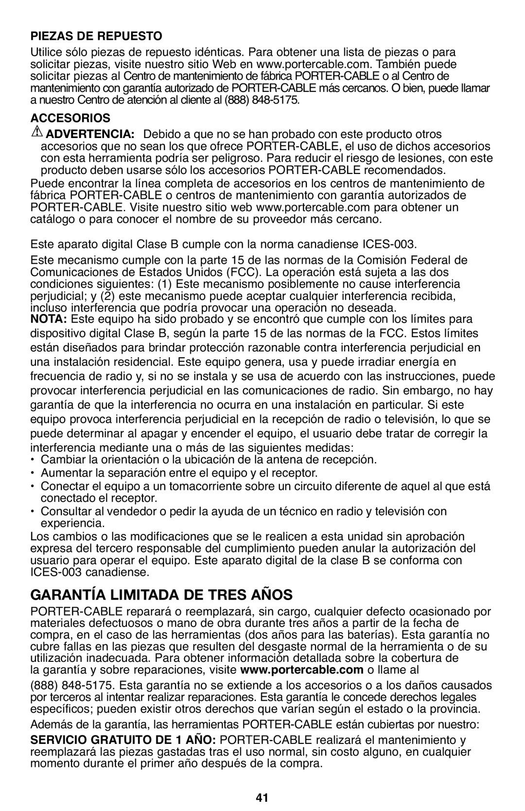 Porter-Cable PCL120DD instruction manual Piezas DE Repuesto, Accesorios 