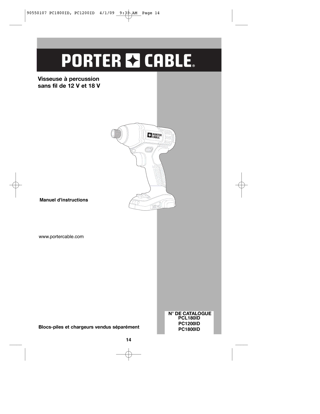 Porter-Cable 90550107, PC1800ID, PC1200ID instruction manual DE Catalogue PCL180ID 