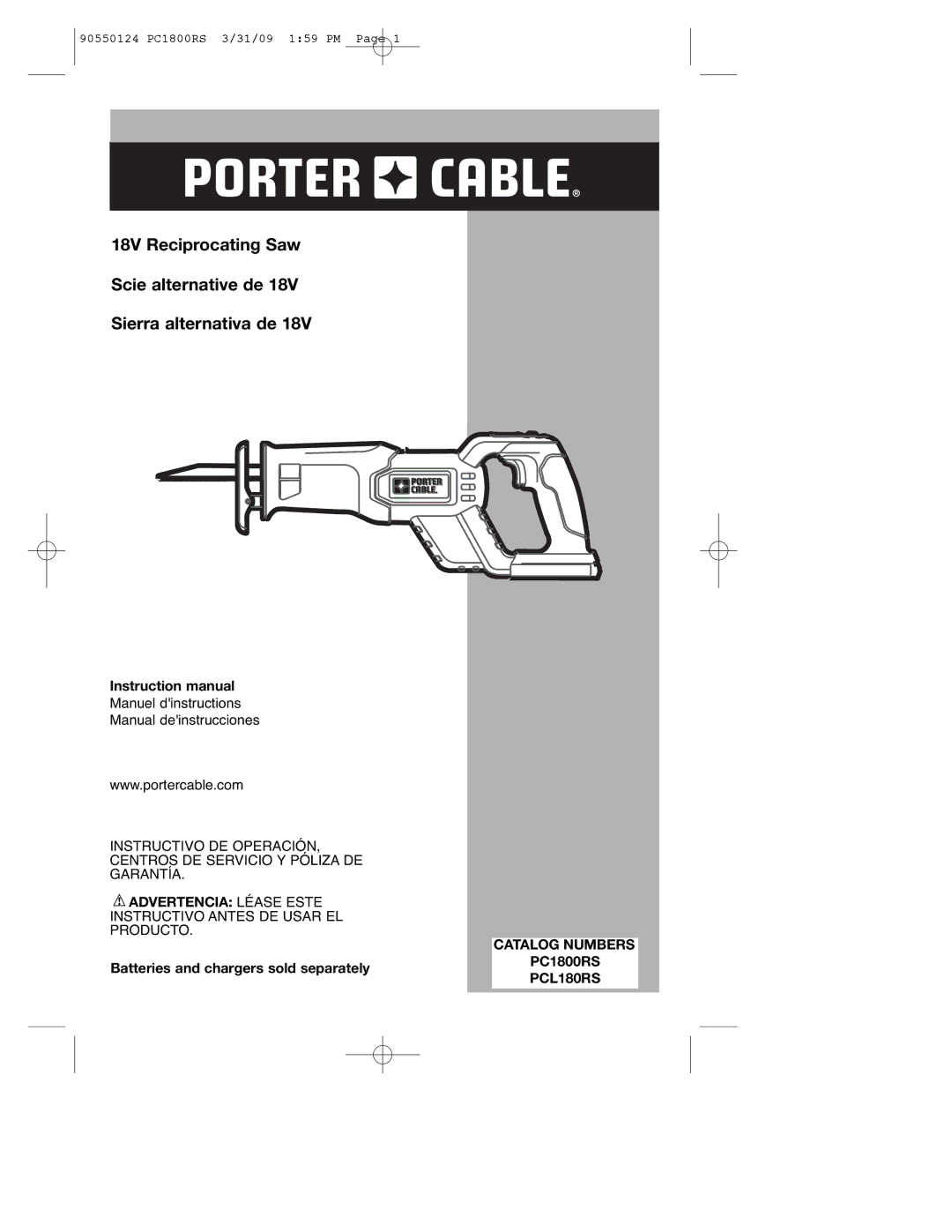 Porter-Cable PC1800RS, PCL180RS, 90550124 instruction manual Advertencia Léase Este, Catalog Numbers 