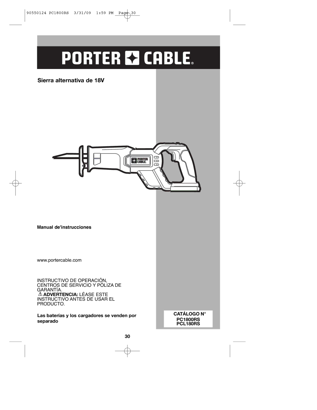 Porter-Cable PCL180RS, PC1800RS, 90550124 instruction manual Catálogo N 