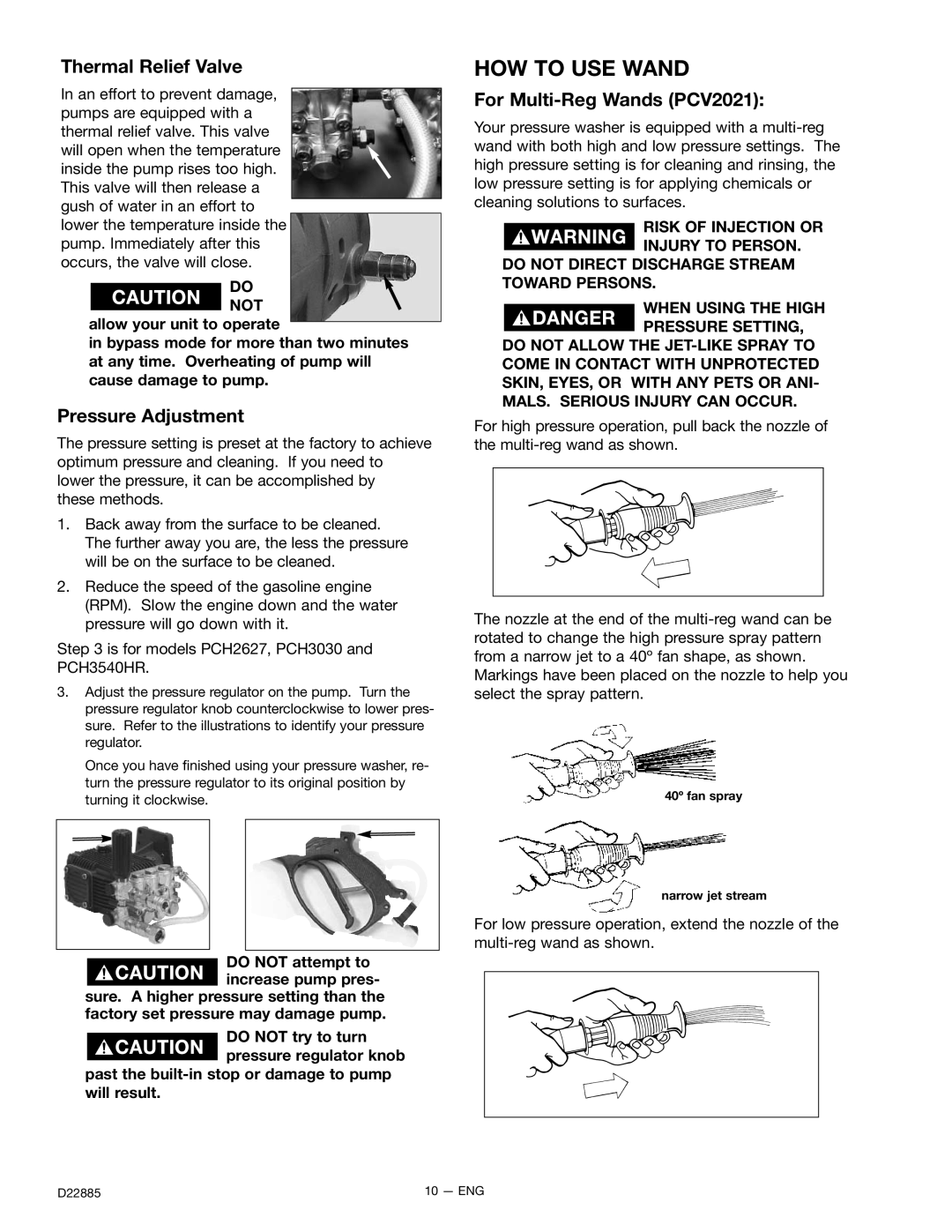 Porter-Cable D22885-011-0 HOW to USE Wand, Thermal Relief Valve, Pressure Adjustment, For Multi-Reg Wands PCV2021, Do not 