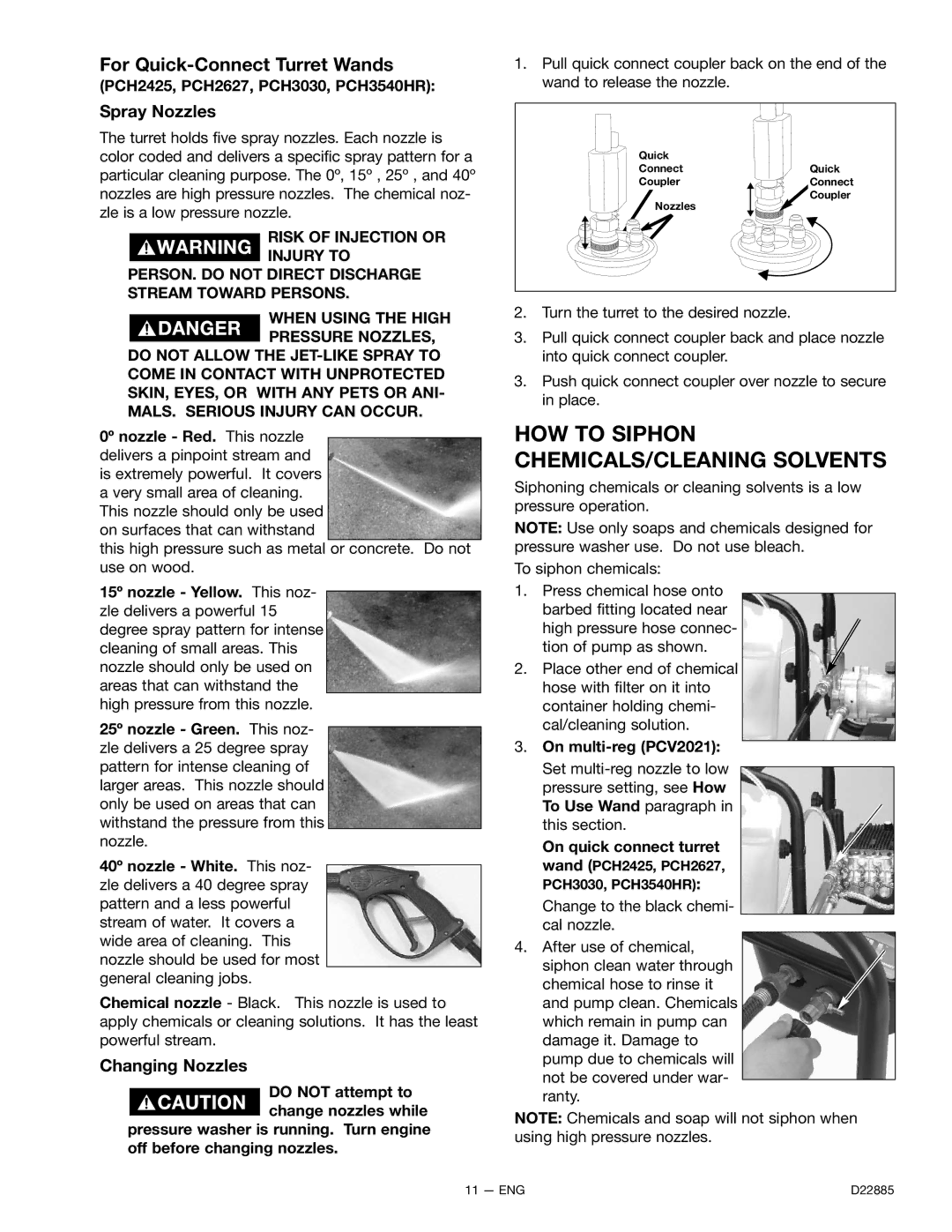 Porter-Cable PCH2627, PCV2021, PCH2425, PCH3030, PCH3540HR, D22885-011-0 For Quick-Connect Turret Wands, Spray Nozzles 