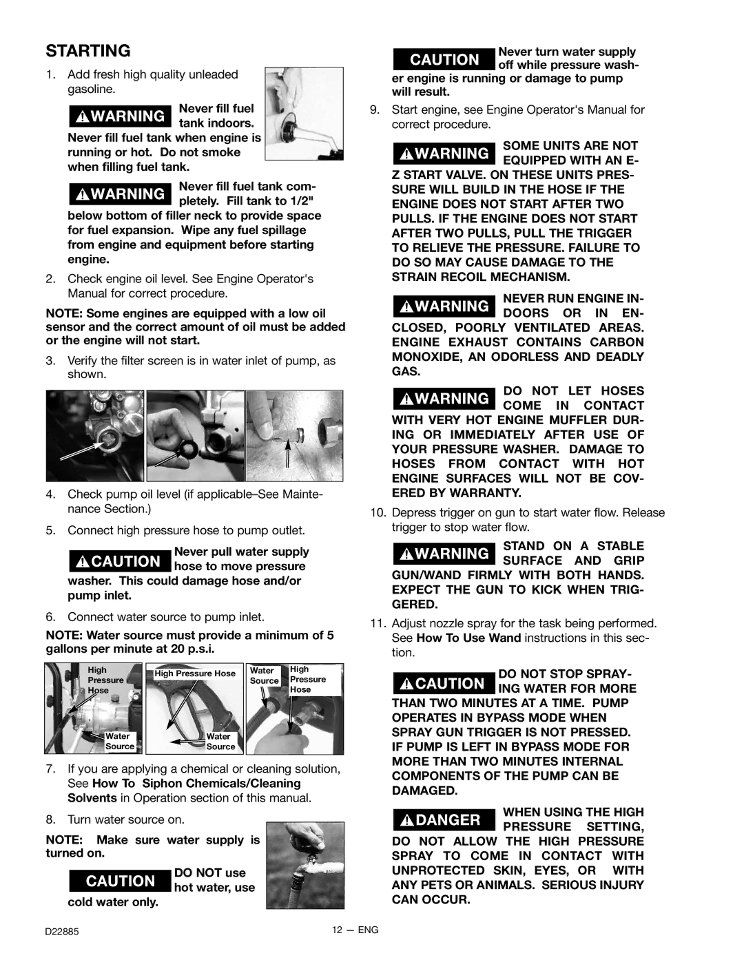 Porter-Cable PCV2021, PCH2425, PCH3030, PCH3540HR, D22885-011-0, PCH2627 instruction manual Starting 