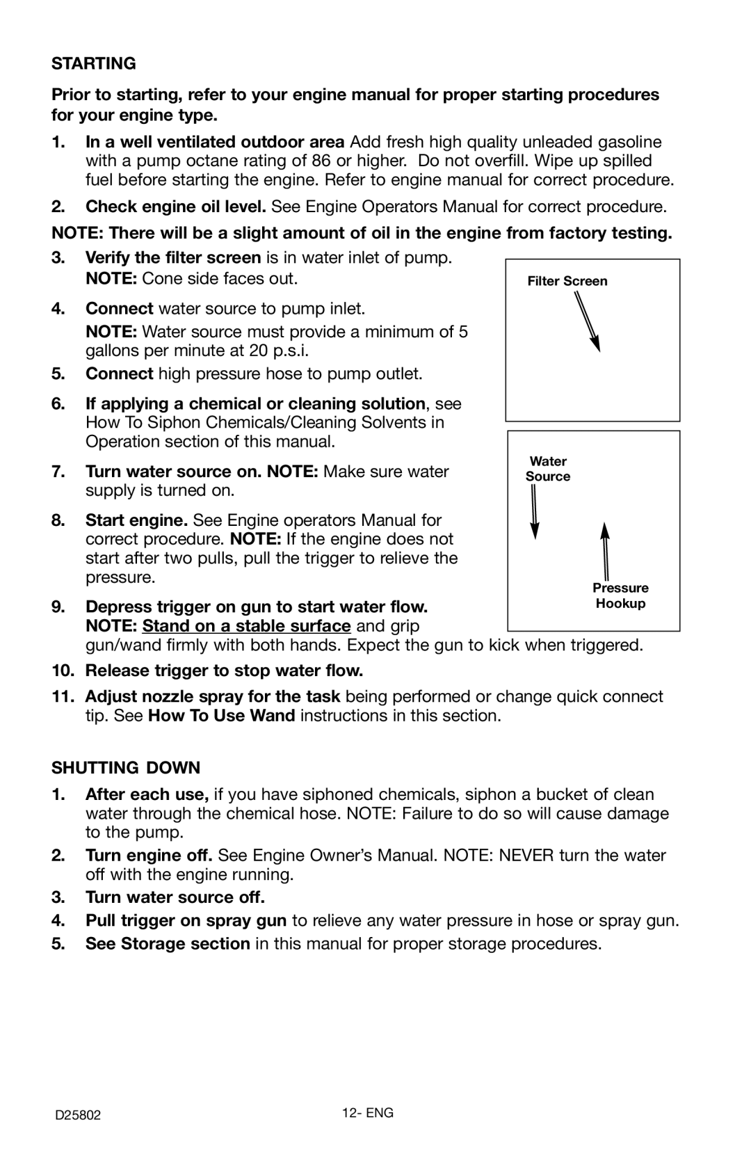 Porter-Cable PCV2250 instruction manual Starting 