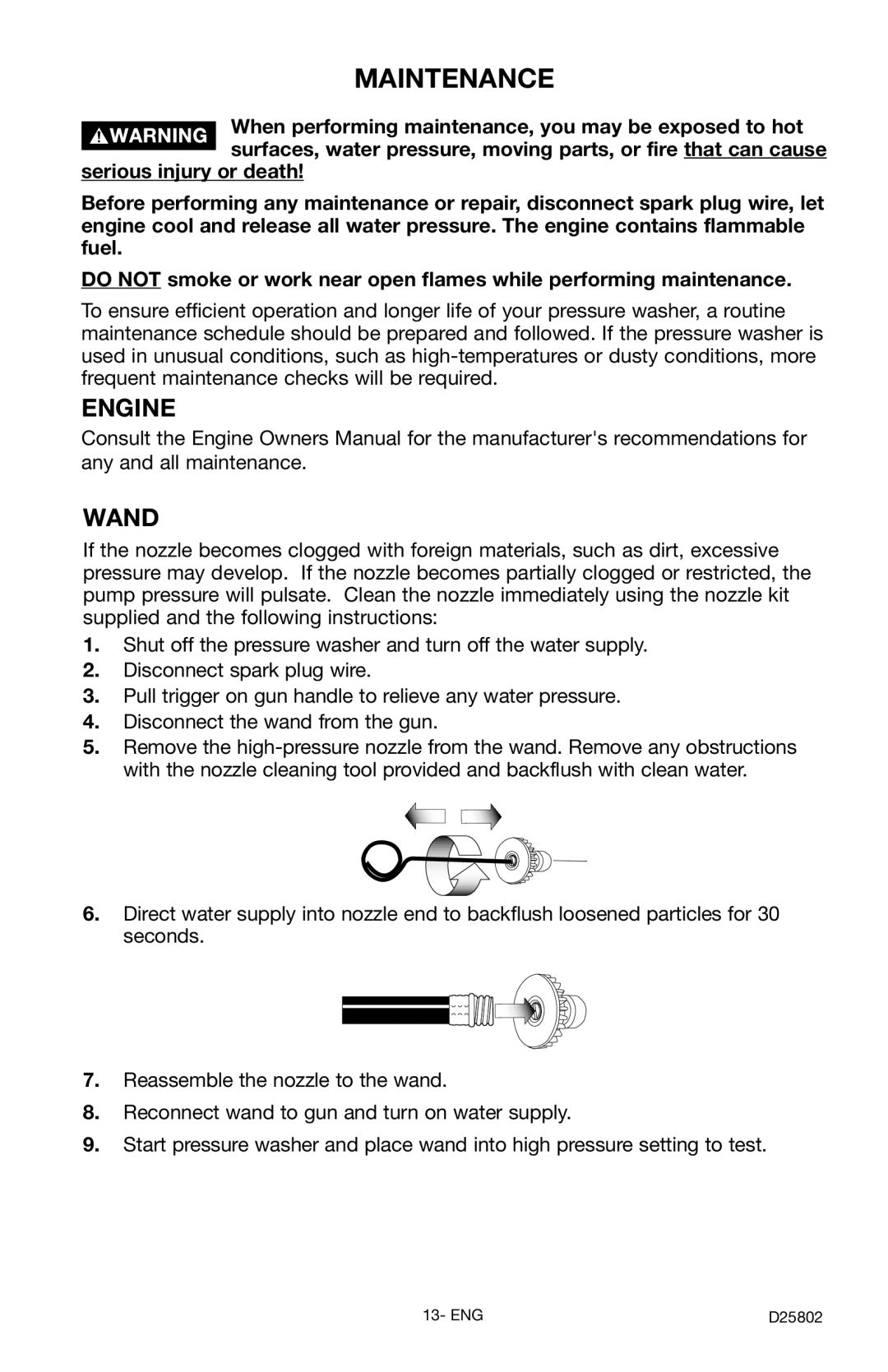 Porter-Cable PCV2250 instruction manual Maintenance, Engine Wand 