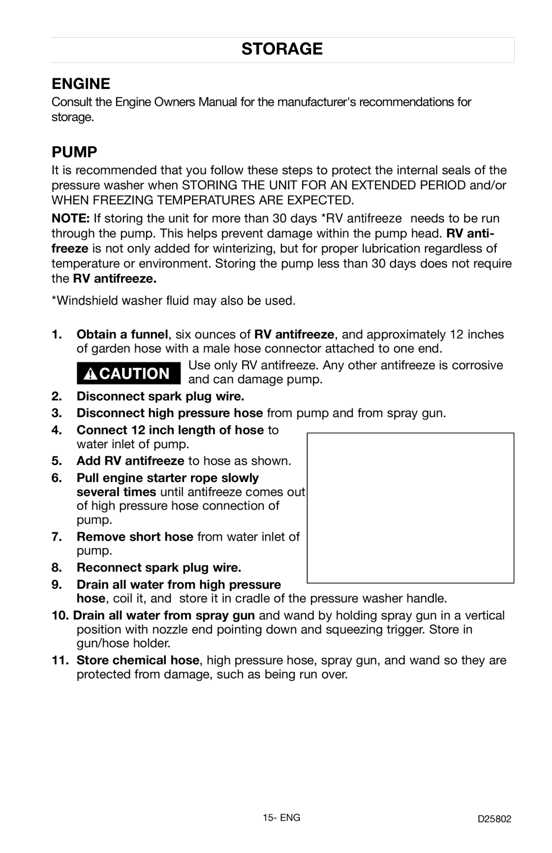 Porter-Cable PCV2250 instruction manual Storage, Engine Pump 