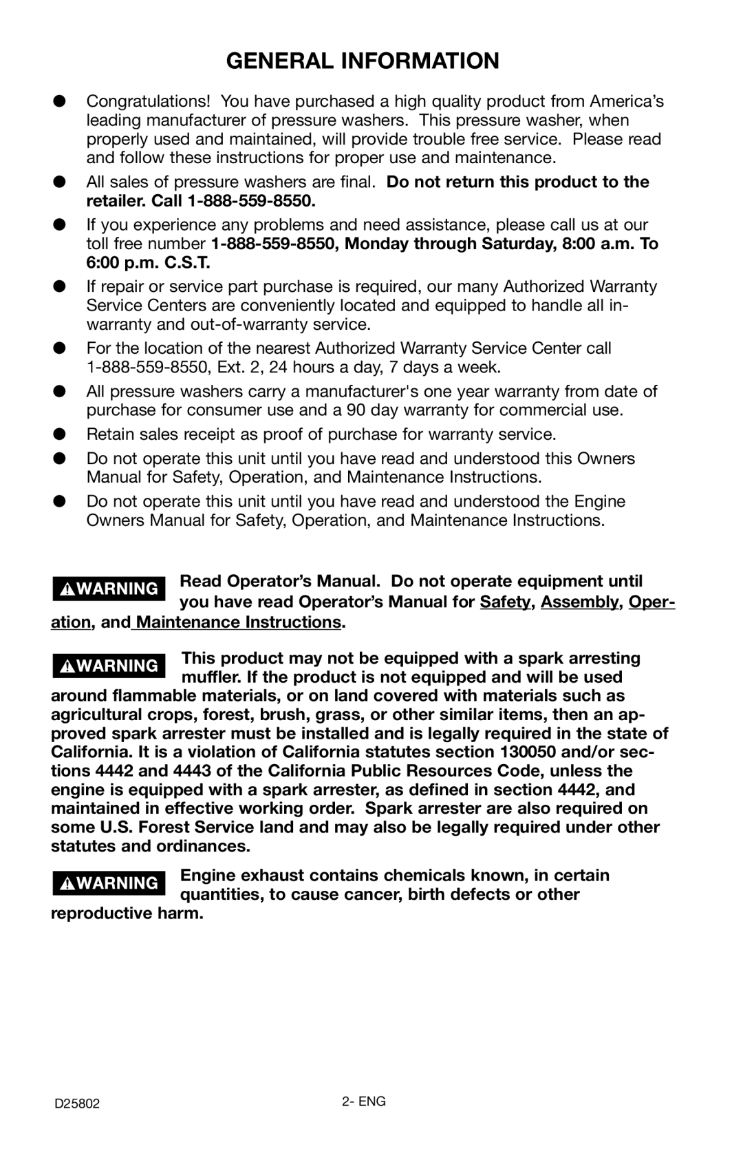 Porter-Cable PCV2250 instruction manual General Information 