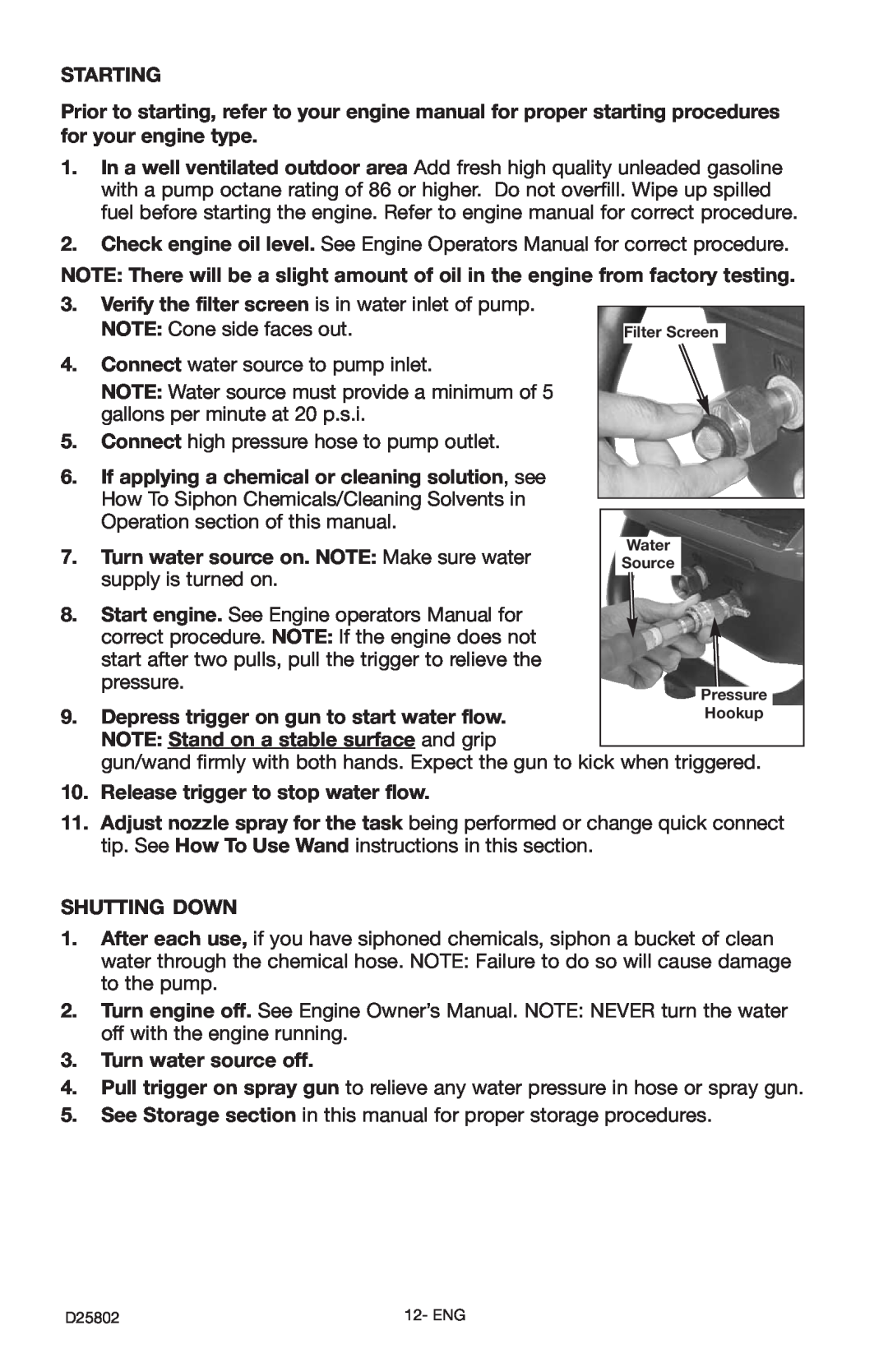 Porter-Cable PCV2250 instruction manual Starting 