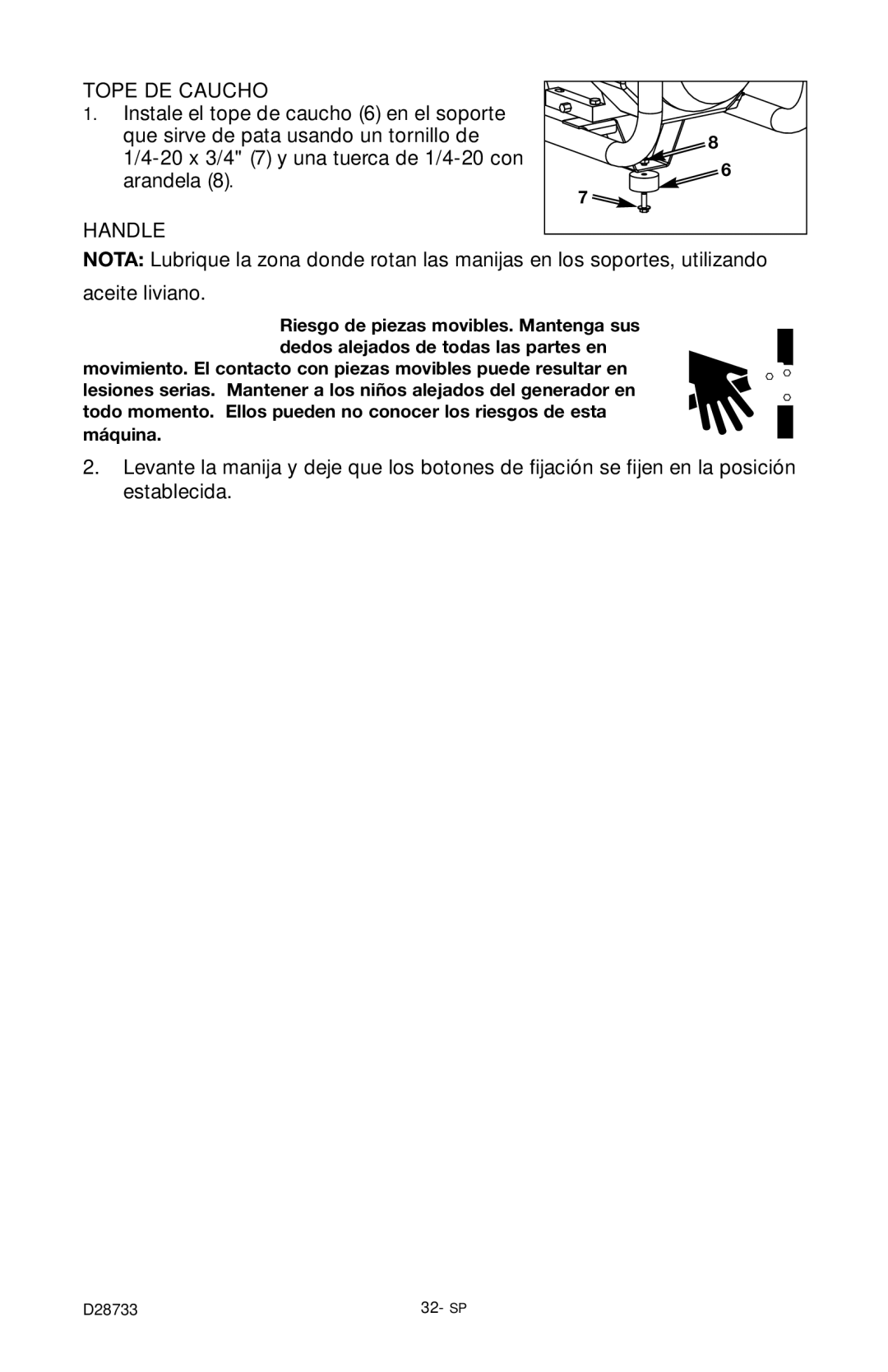 Porter-Cable PGN350, D28733-034-0 instruction manual Tope DE Caucho, Handle 