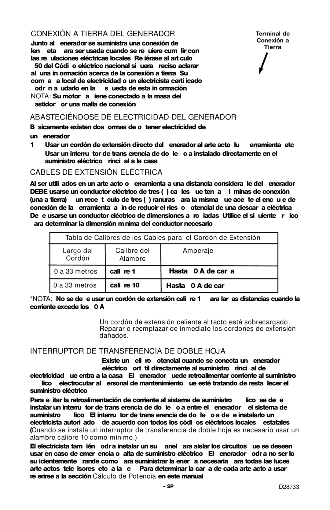 Porter-Cable D28733-034-0, PGN350 Conexión a Tierra DEL Generador, Abasteciéndose DE Electricidad DEL Generador 