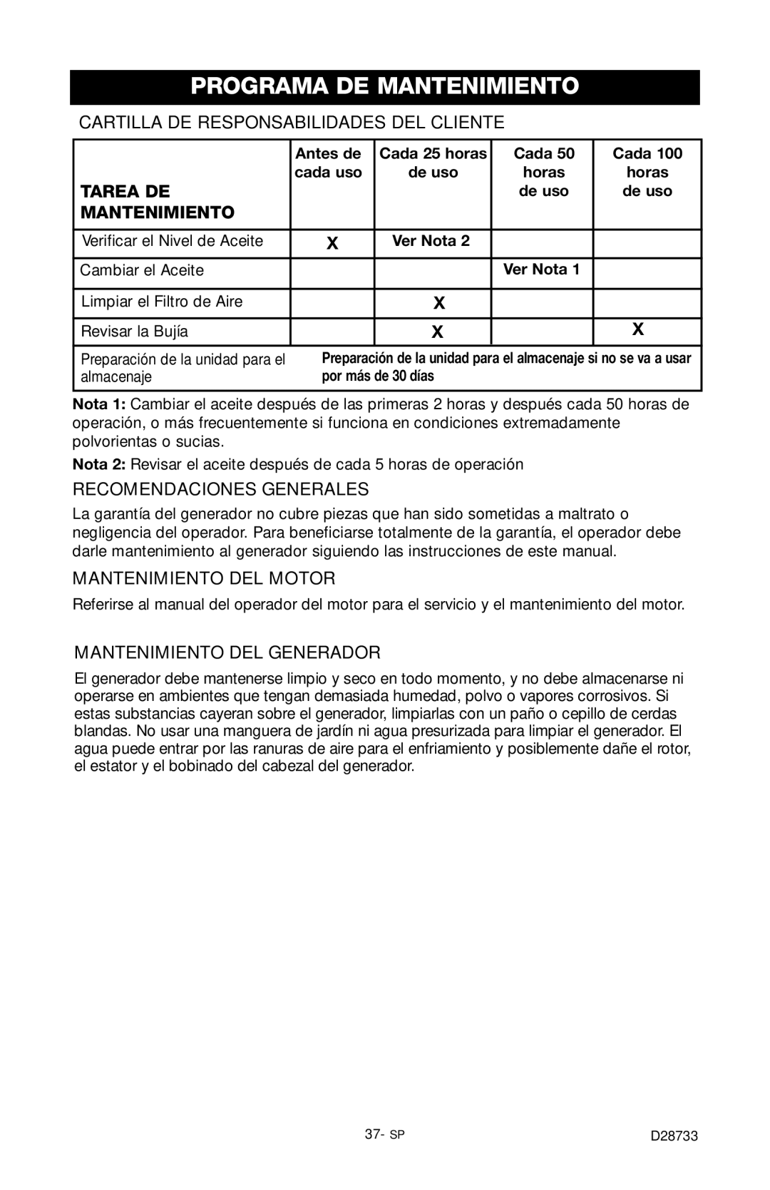 Porter-Cable D28733-034-0 Programa DE Mantenimiento, Cartilla DE Responsabilidades DEL Cliente, Recomendaciones Generales 