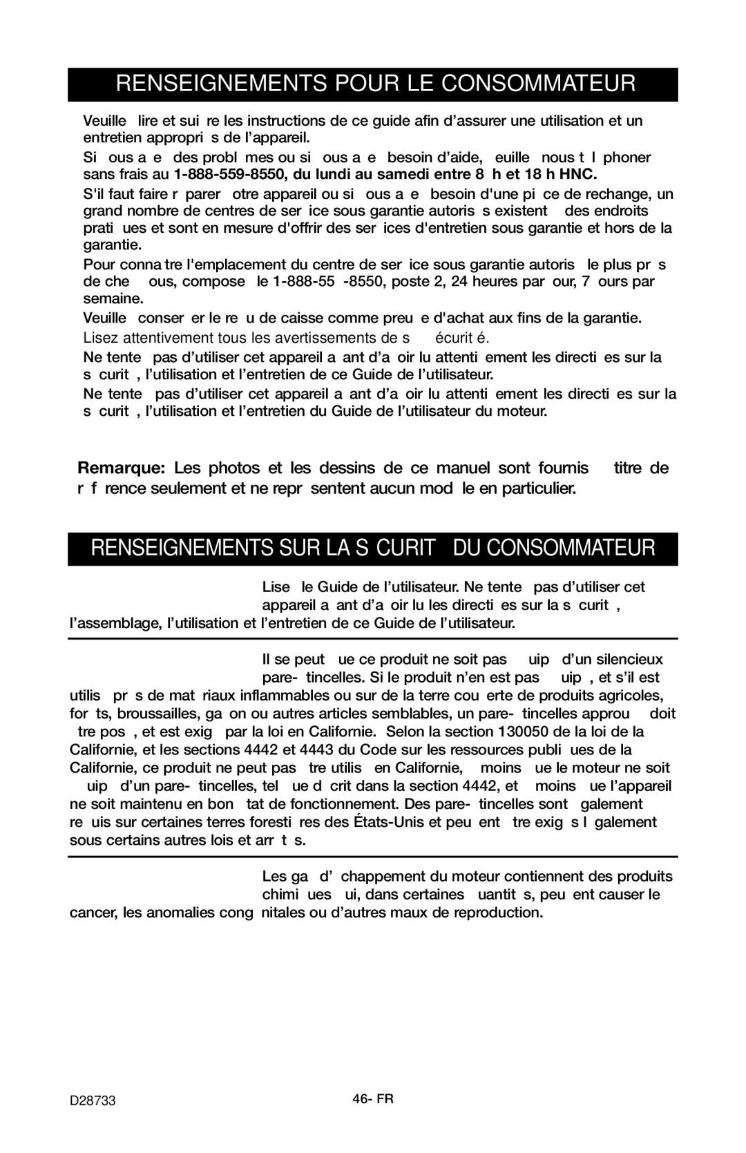 Porter-Cable PGN350, D28733-034-0 instruction manual Renseignements Pour LE Consommateur 