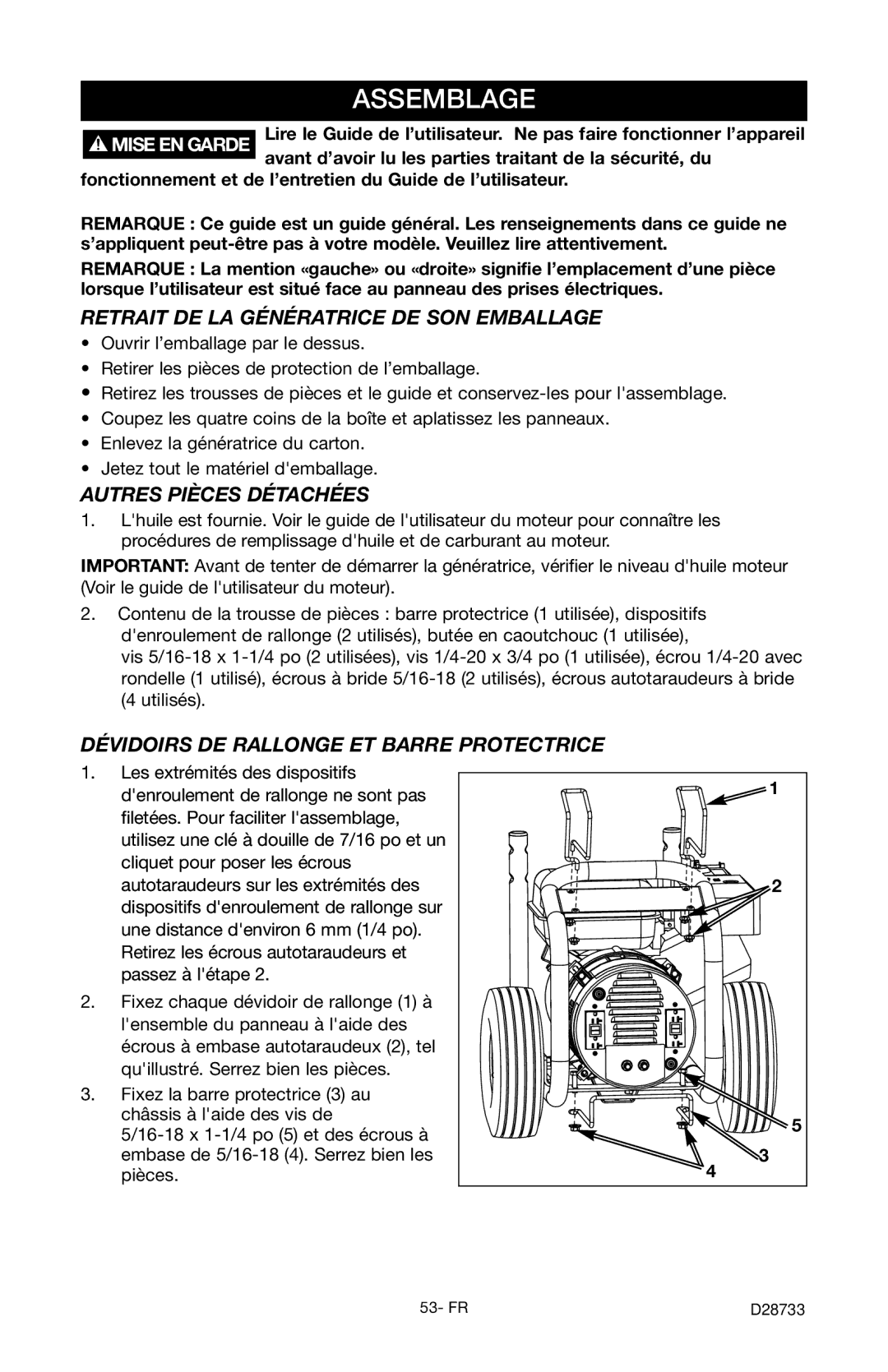 Porter-Cable D28733-034-0, PGN350 instruction manual Retrait DE LA Génératrice DE SON Emballage, Autres Pièces Détachées 