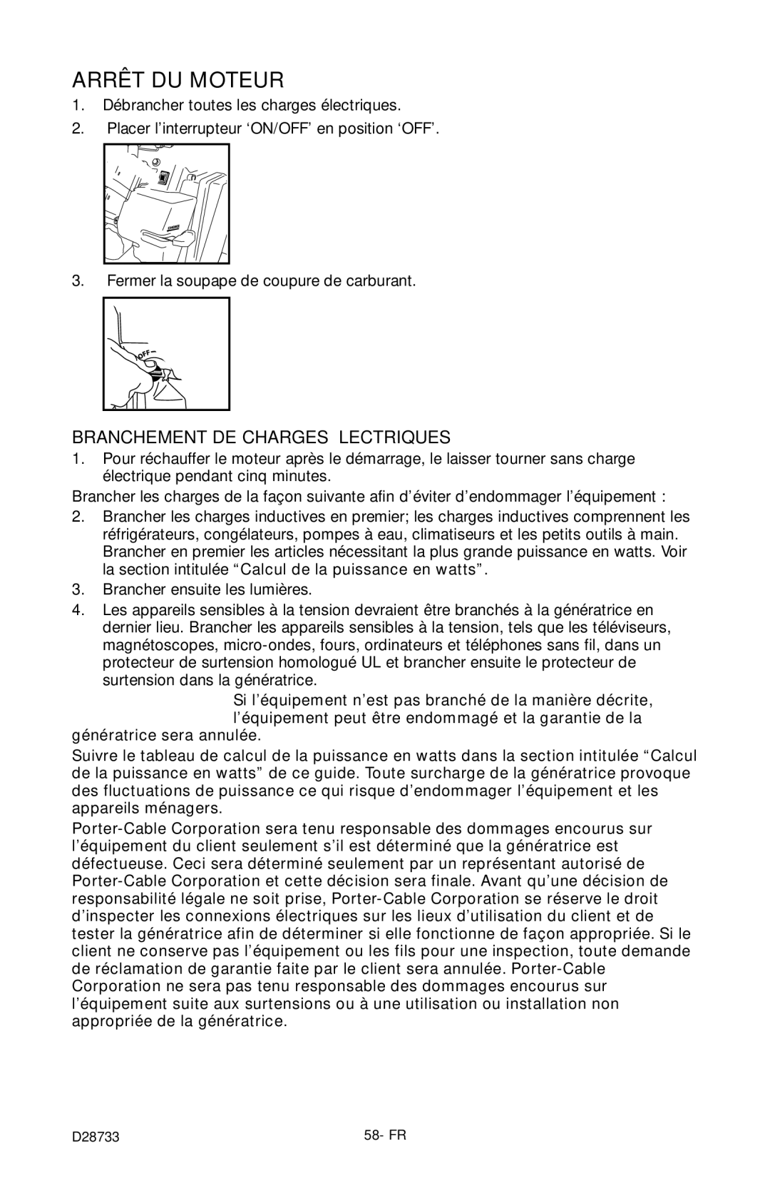 Porter-Cable PGN350, D28733-034-0 instruction manual Arrêt DU Moteur 