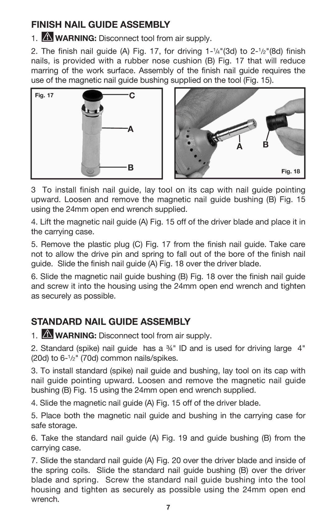 Porter-Cable PN650 instruction manual Finish Nail Guide Assembly, Standard Nail Guide Assembly 