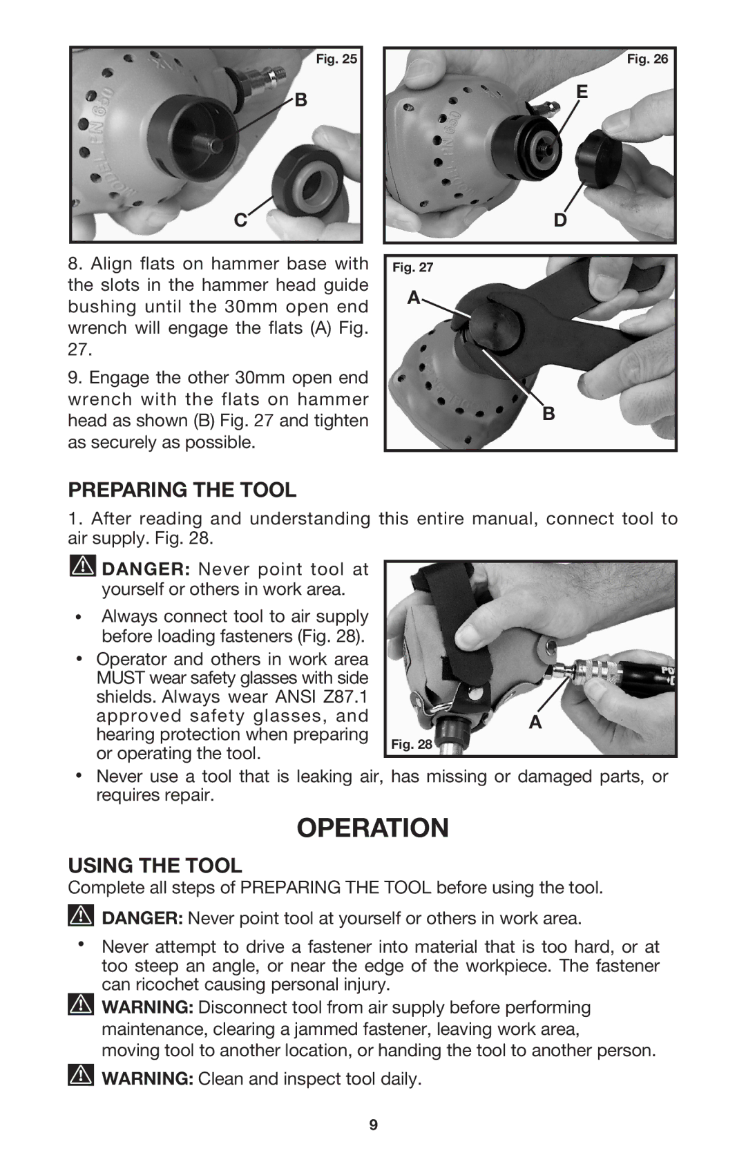 Porter-Cable PN650 instruction manual Operation, Preparing the Tool, Using the Tool 