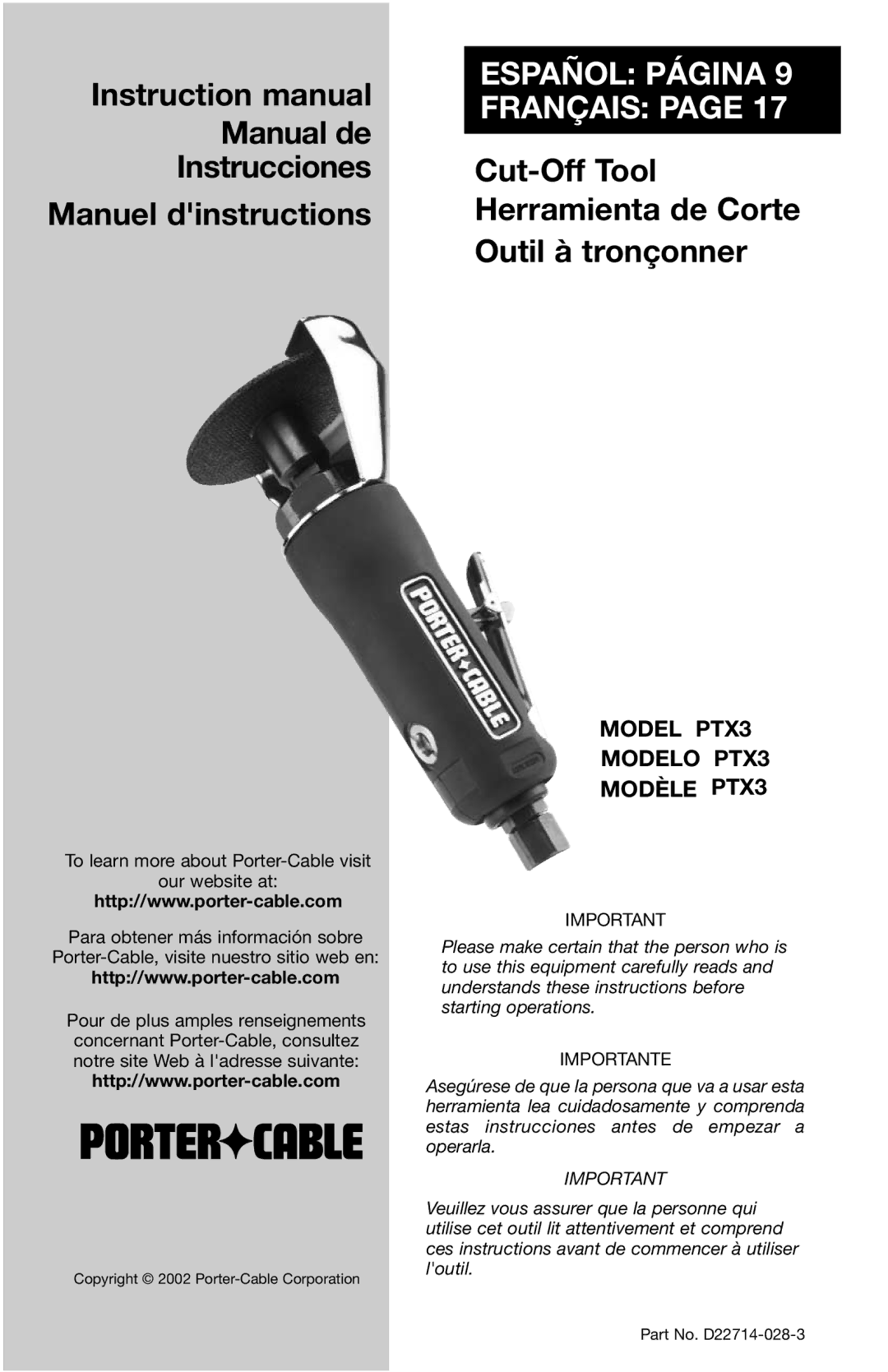 Porter-Cable PTX3 instruction manual Español Página 