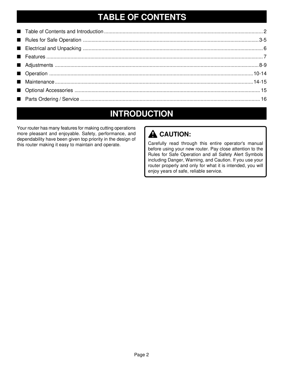 Porter-Cable R161 specifications Table of Contents, Introduction 