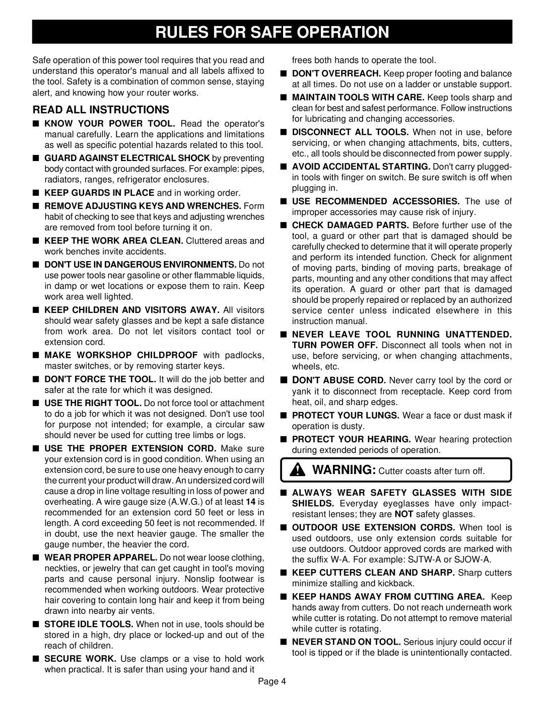 Porter-Cable R161 specifications Read ALL Instructions 