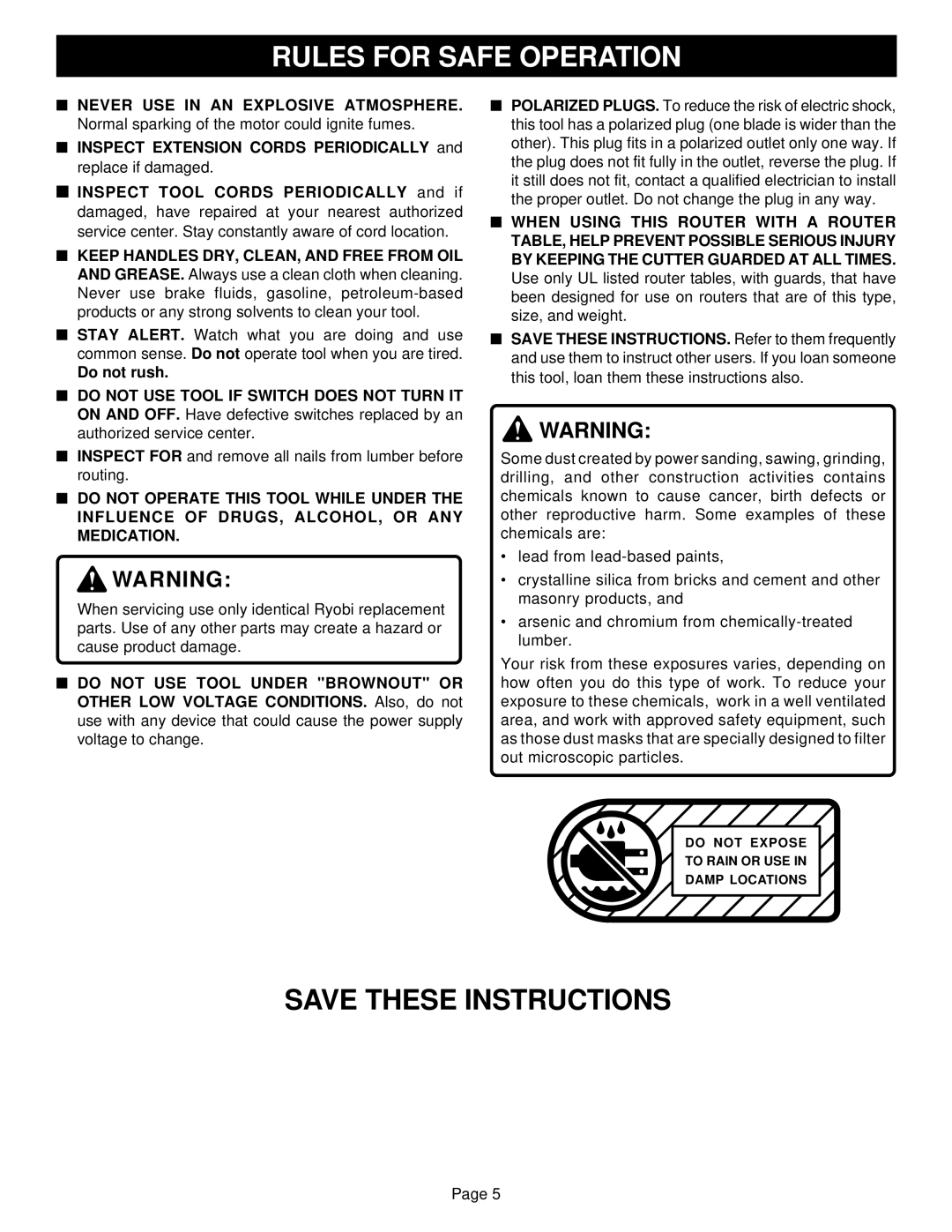 Porter-Cable R161 specifications Inspect for and remove all nails from lumber before routing 