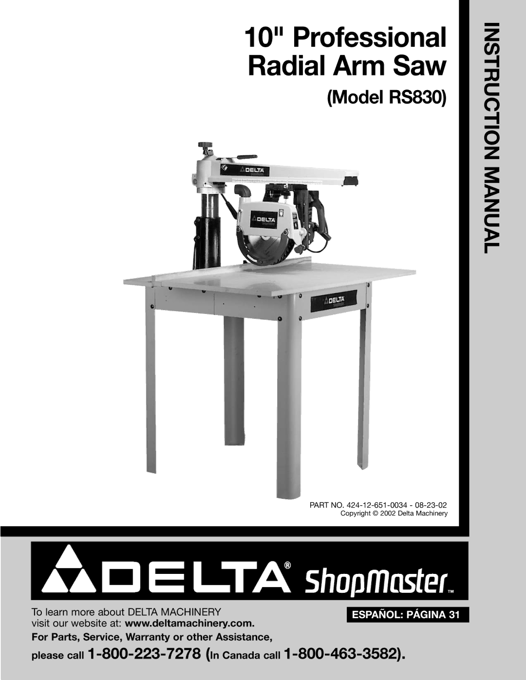 Porter-Cable RS830 instruction manual Professional Radial Arm Saw 