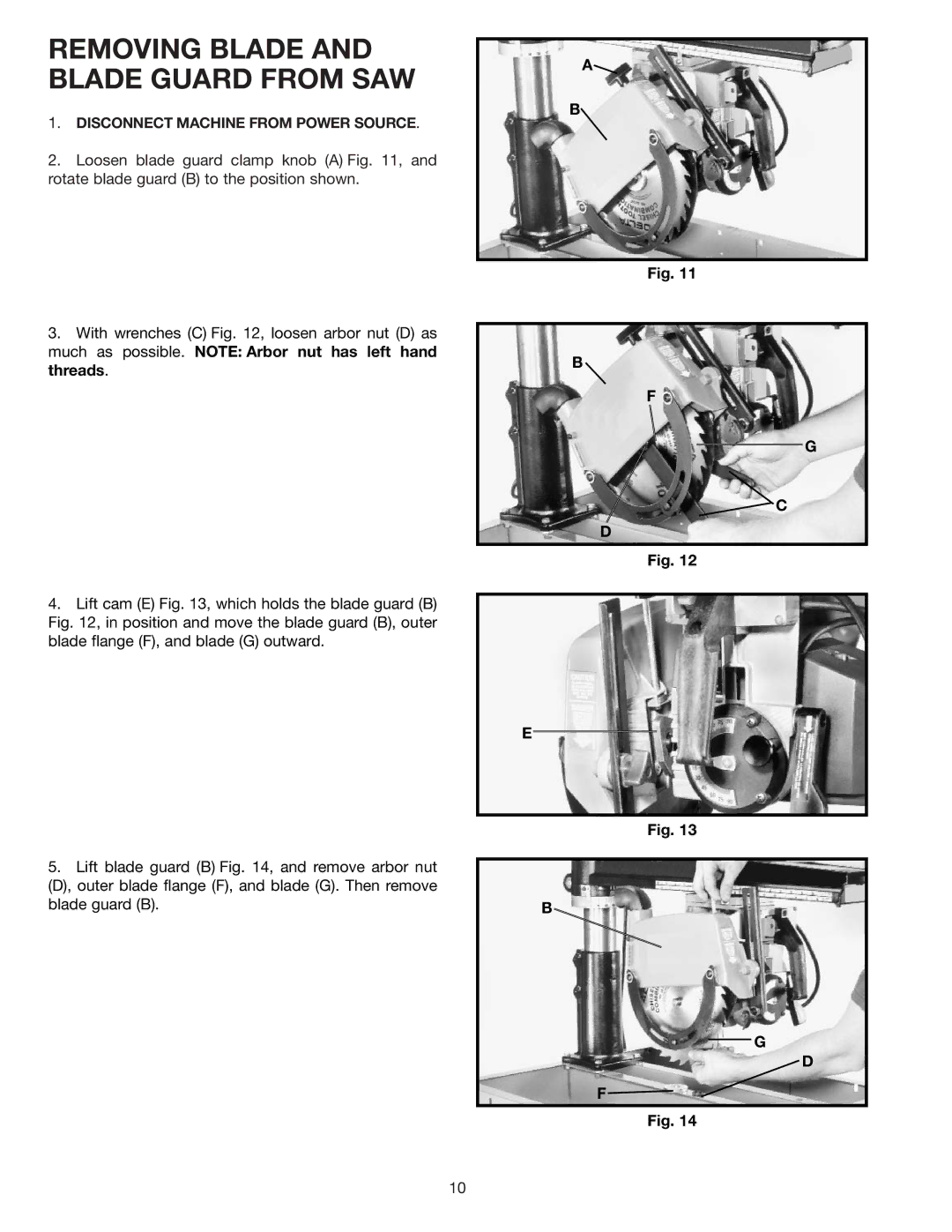 Porter-Cable RS830 instruction manual Removing Blade and Blade Guard from SAW, Disconnect Machine from Power Source 