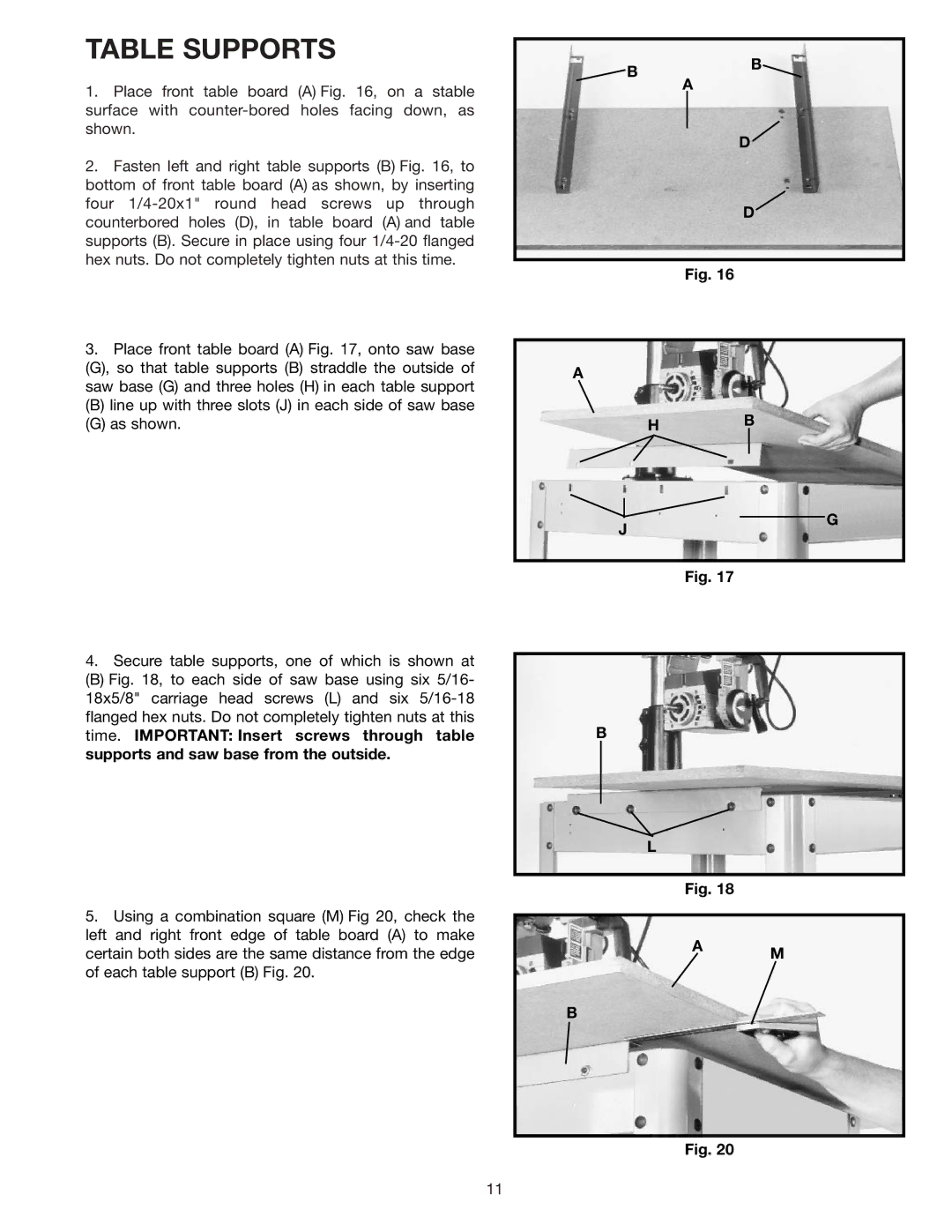 Porter-Cable RS830 instruction manual Table Supports 