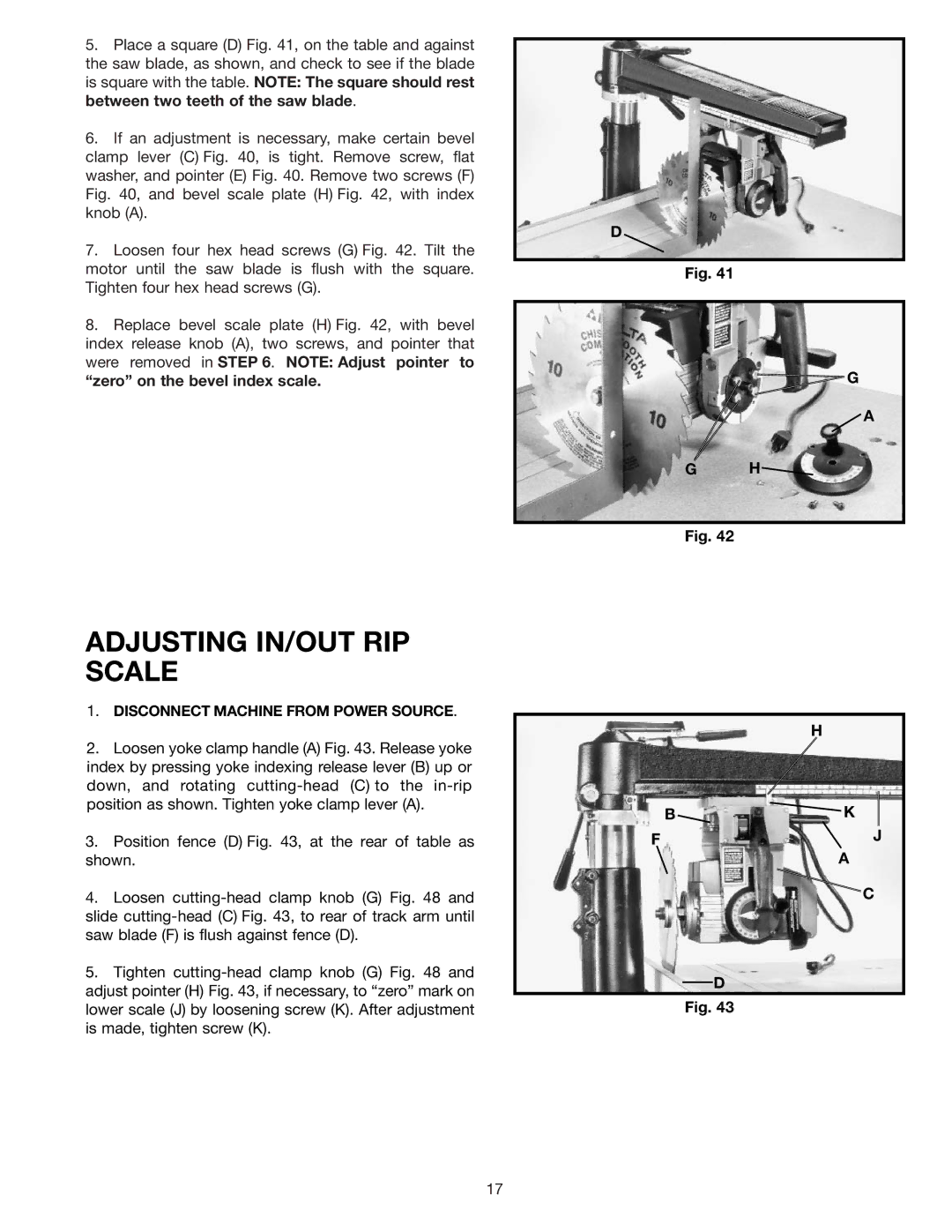 Porter-Cable RS830 instruction manual Adjusting IN/OUT RIP Scale, FJ a 