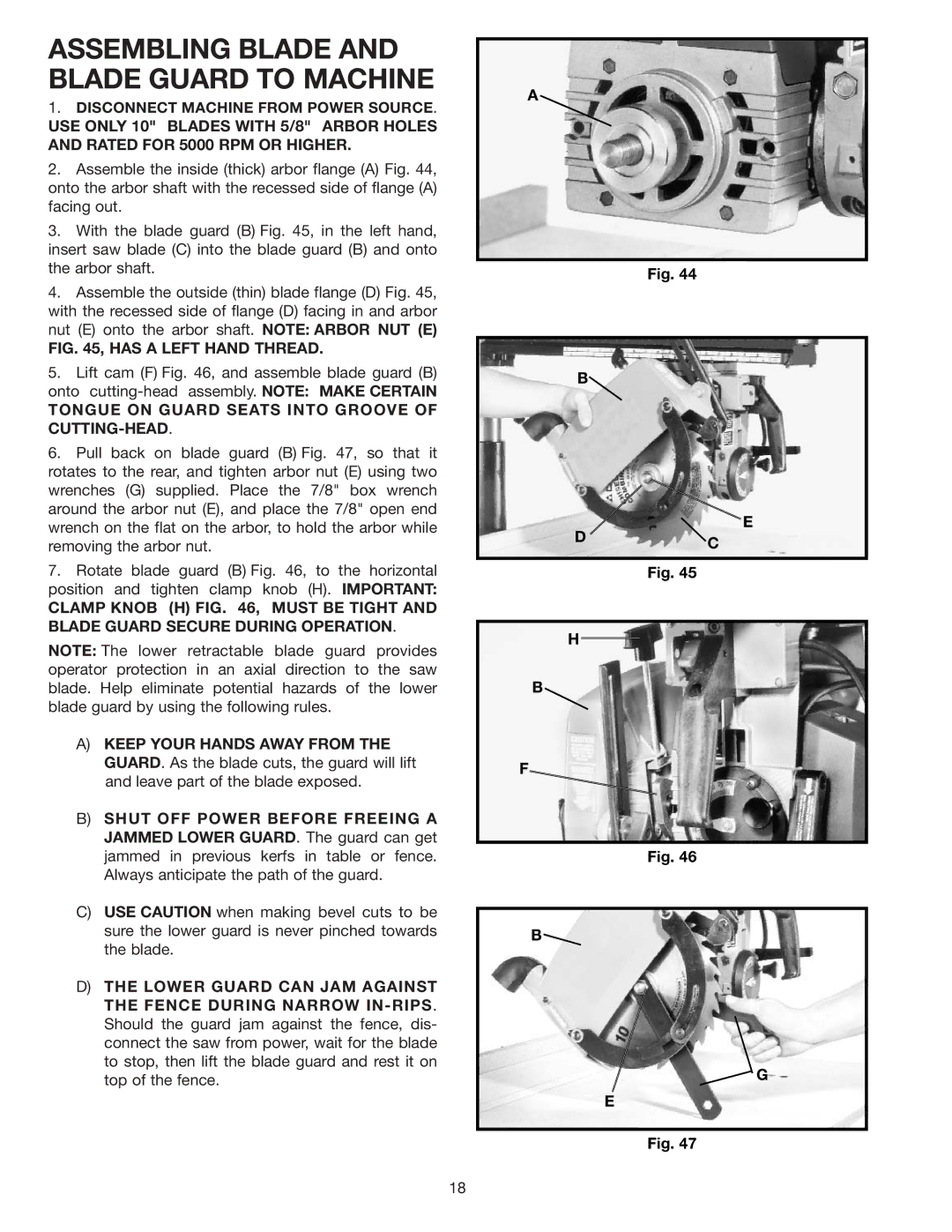 Porter-Cable RS830 Assembling Blade and Blade Guard to Machine, Tongue on Guard Seats Into Groove of CUTTING-HEAD 