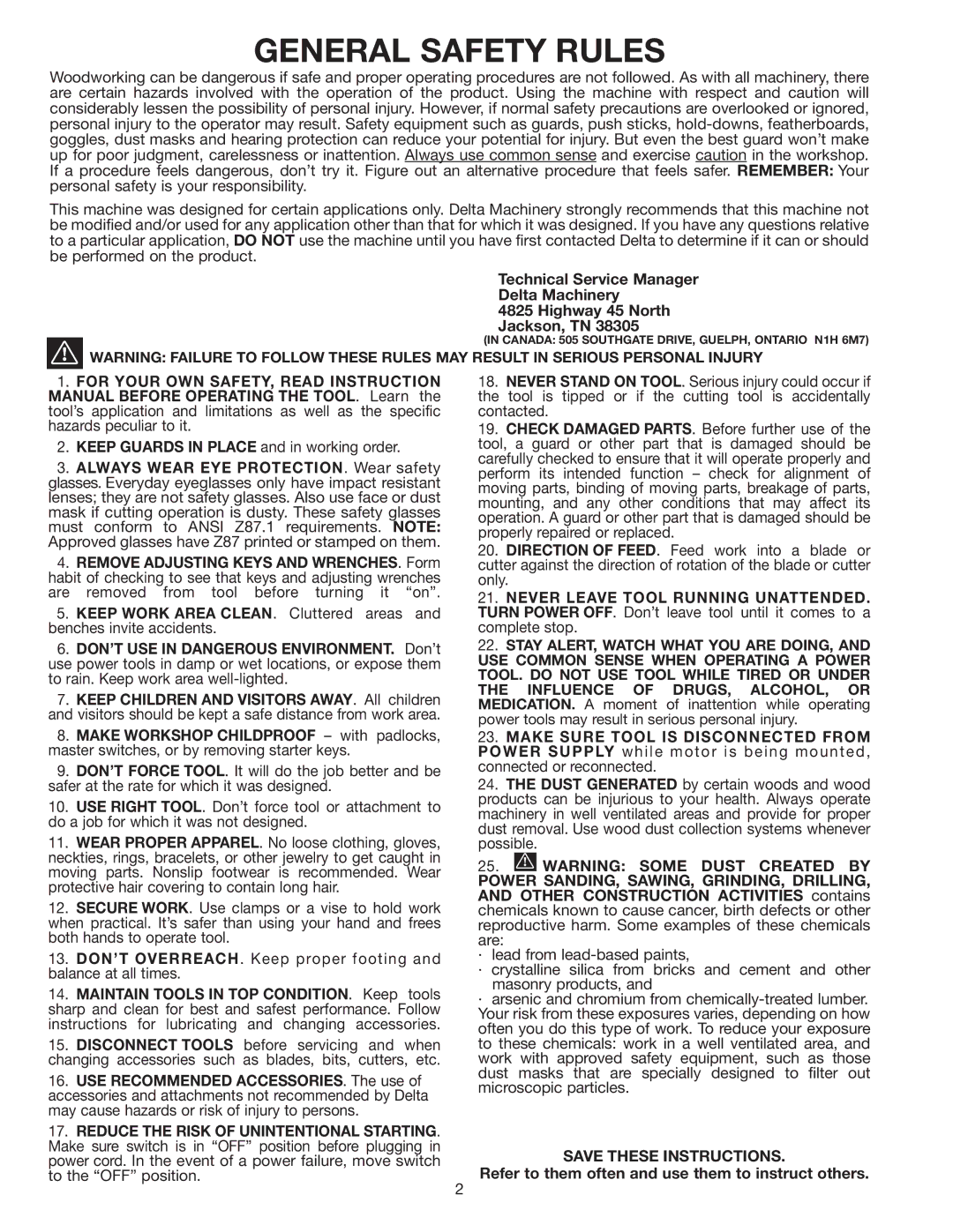 Porter-Cable RS830 instruction manual General Safety Rules 