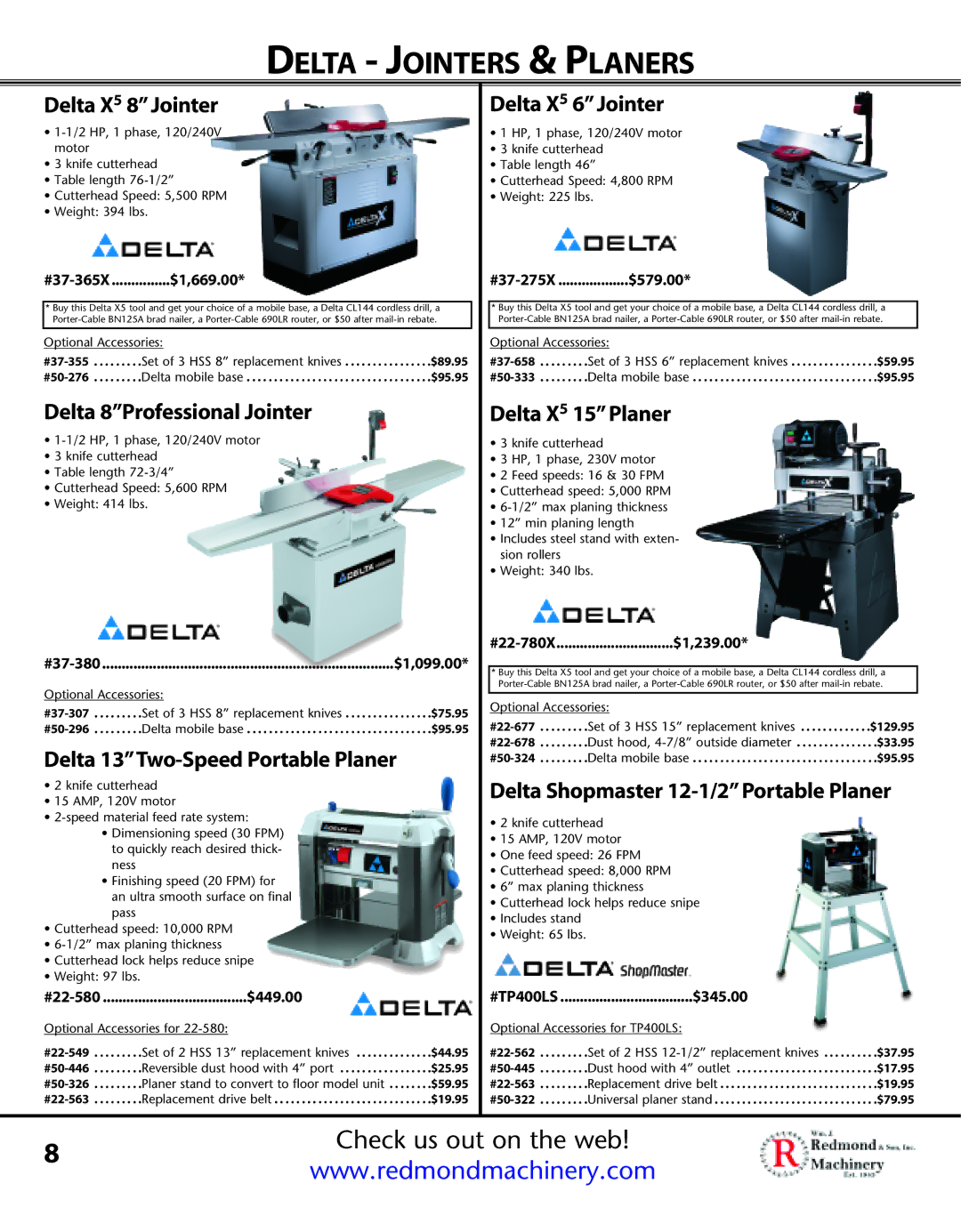 Porter-Cable XX55 manual Delta Jointers & Planers 