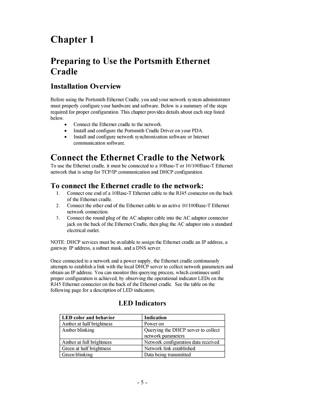 Portsmith PS6HVE manual Chapter, Preparing to Use the Portsmith Ethernet Cradle, Connect the Ethernet Cradle to the Network 