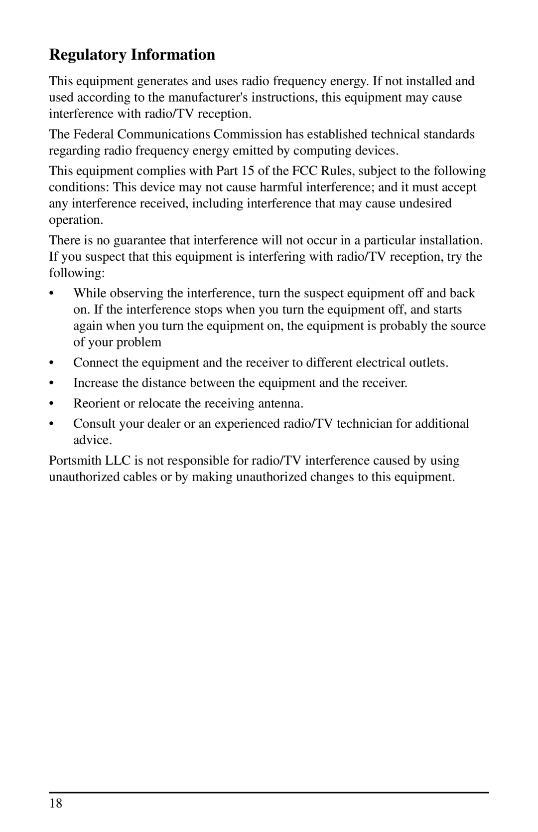 Portsmith USB user manual Regulatory Information 