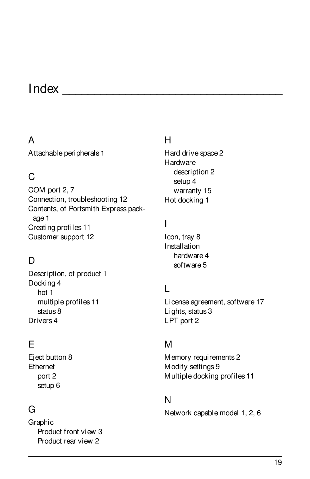 Portsmith USB user manual Index 